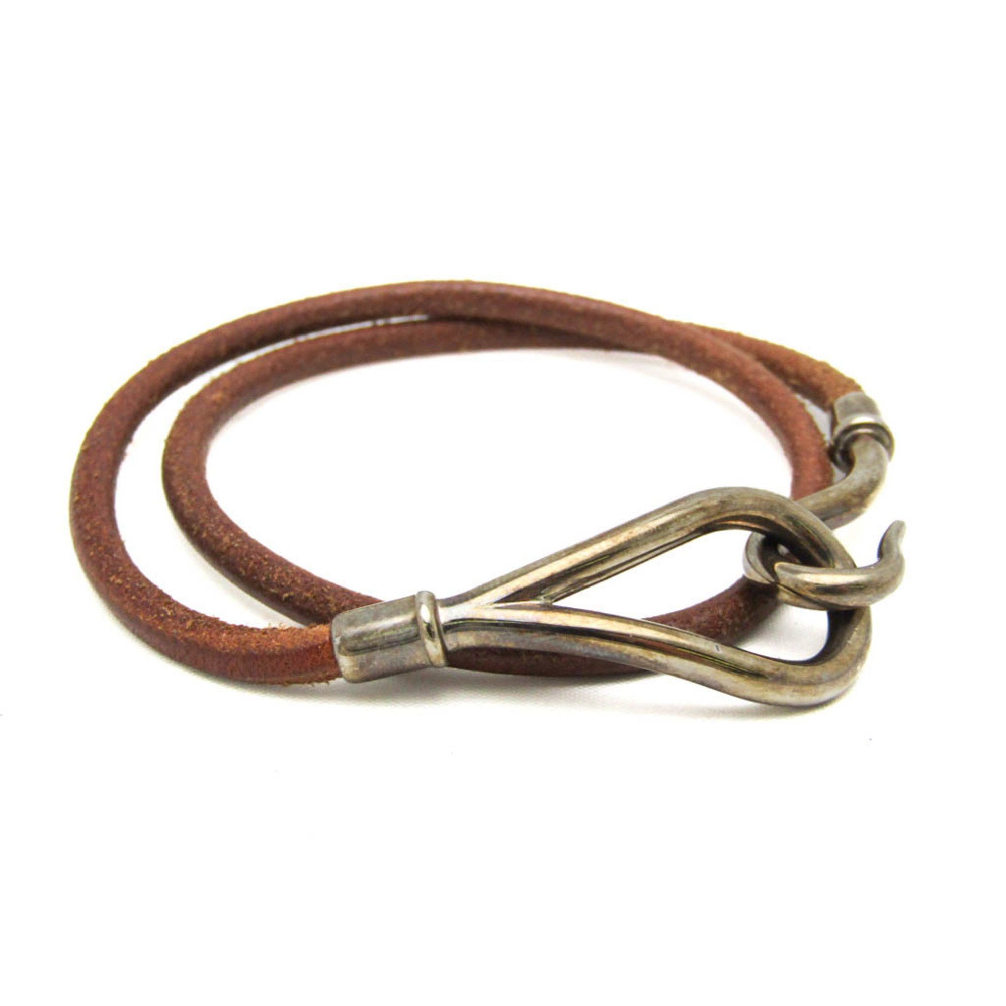 Hermes Hermes Jumbo Choker Leather,Metal Bangle Brown,Silver Size ONE SIZE - 1 Thumbnail