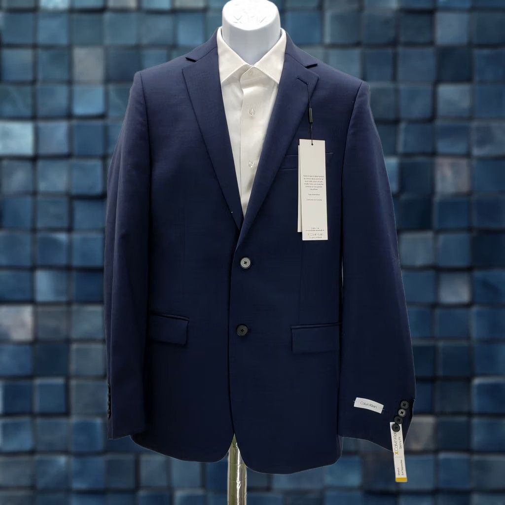 Calvin Klein Calvin Klein MILO Stretch Skinny Fit Blue Dress Suit Jacket 44L Mens Wool/Polyester/Spandex Notch Lapel Long Coat Jacket Single-Breasted 1 Piece Size 44R - 1 Thumbnail