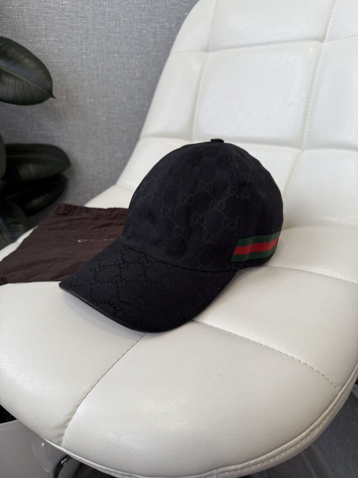 Gucci Gucci GG Black Monogram Baseball Cap with Web Stripe Hat Size ONE SIZE - 2 Thumbnail