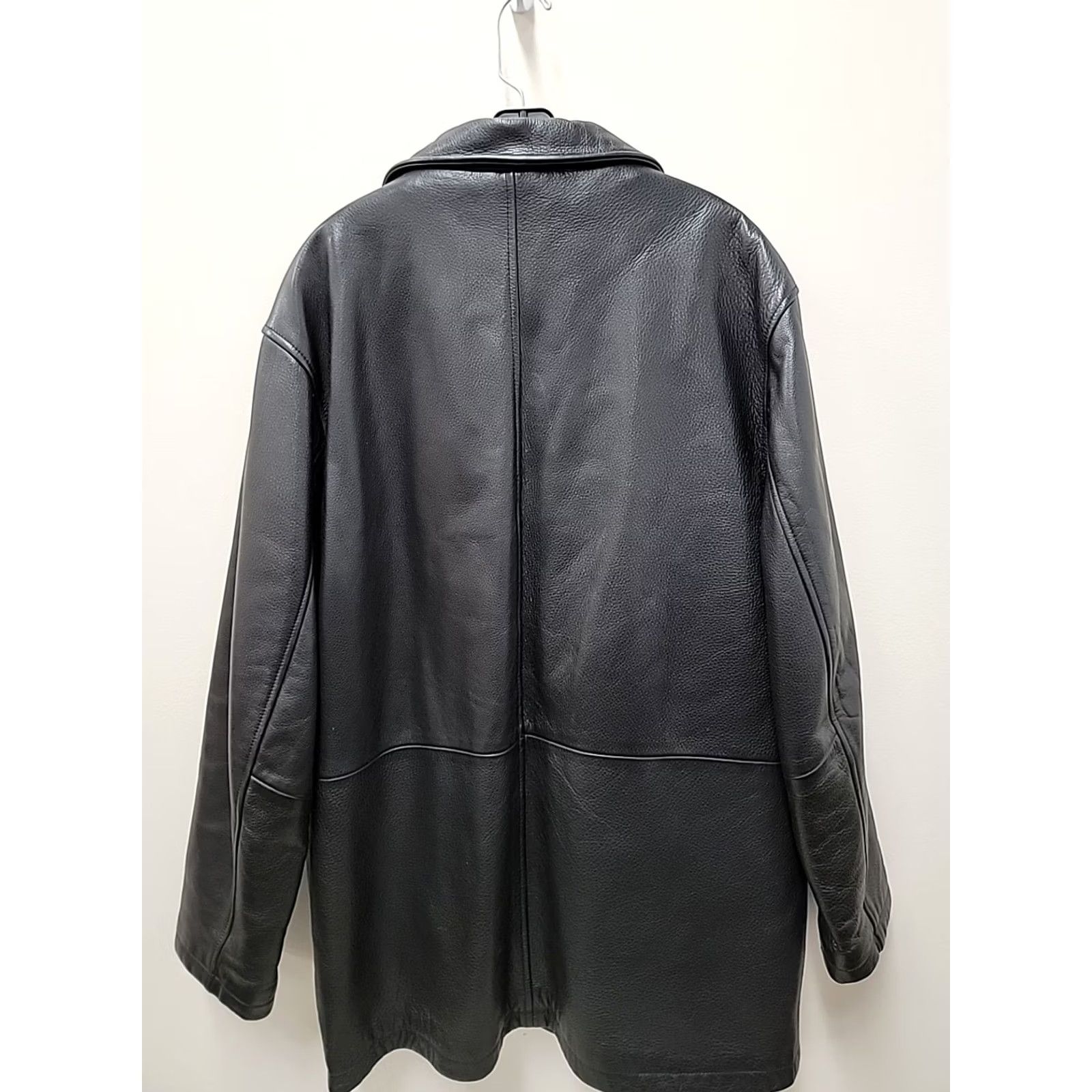 Vintage VINTAGE Wilsons/M. Julian Jacket Mens L Black Leather Overcoat Mid-Length Button Collar Heavy Weight Regular Long Sleeve Chest 26 Length 35 DJN Size US L / EU 52-54 / 3 - 7 Thumbnail