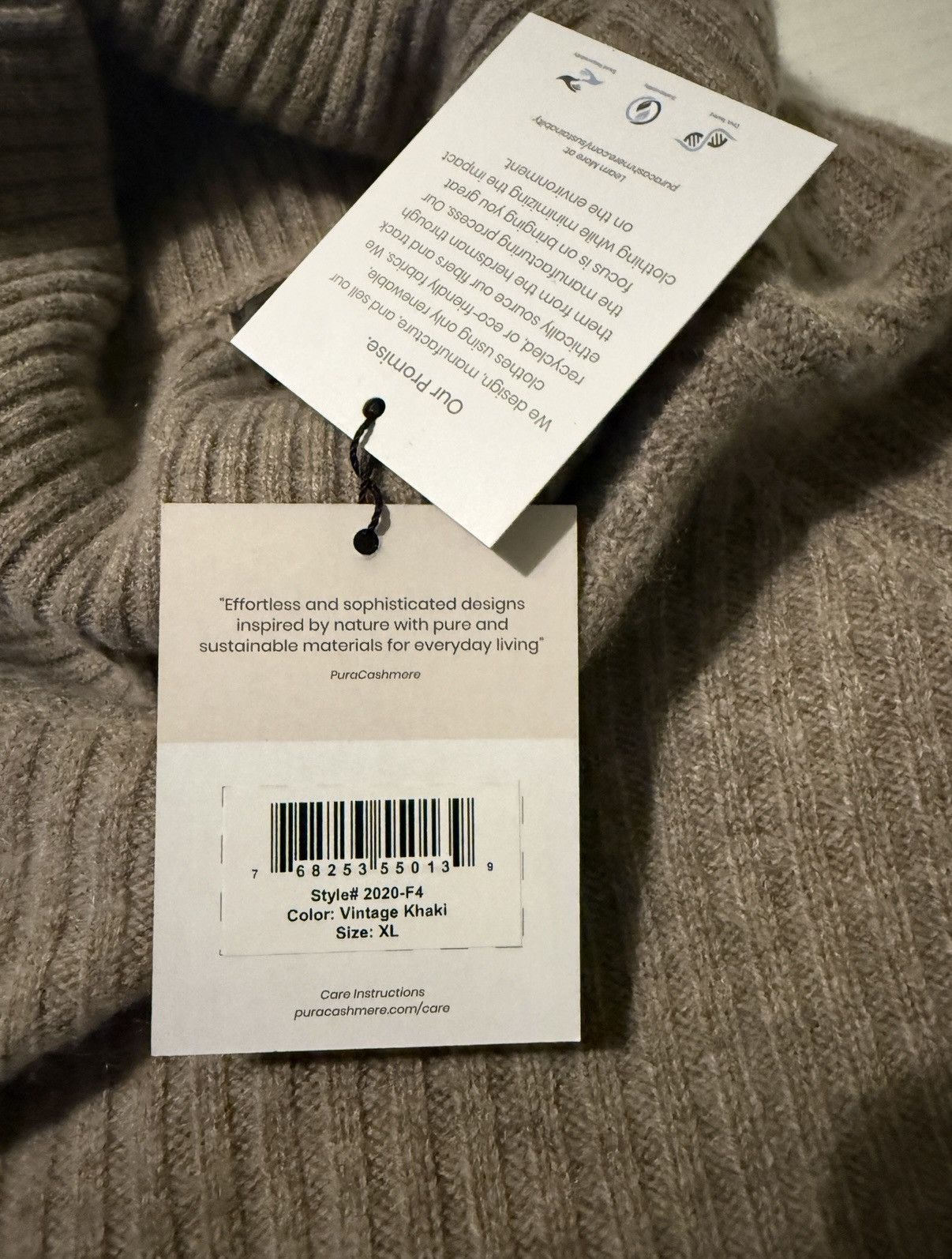 Other Pura Cashmere & Merino Wool Vintage Khaki Turtleneck Sweater Size XL / US 12-14 / IT 48-50 - 3 Thumbnail