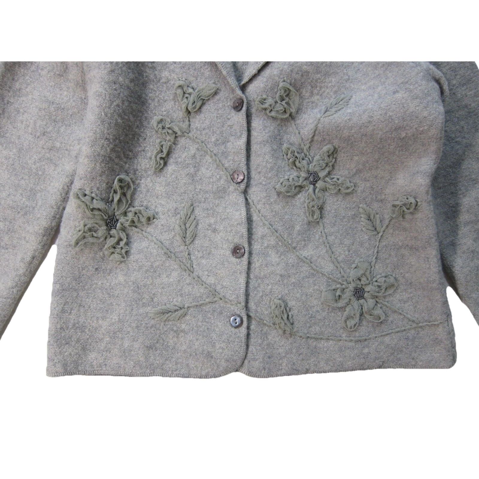 Vintage Eagle's Eye Grey 100% Wool Embroidered Floral Button Down Blazer Jacket Women M Size M / US 6-8 / IT 42-44 - 5 Thumbnail