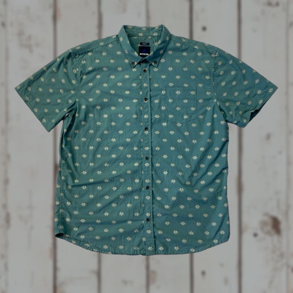 Prana Prana Shirt Mens XXL Button Up Short Sleeve Print Organic Cotton Green Size US XXL / EU 58 / 5 - 1 Thumbnail