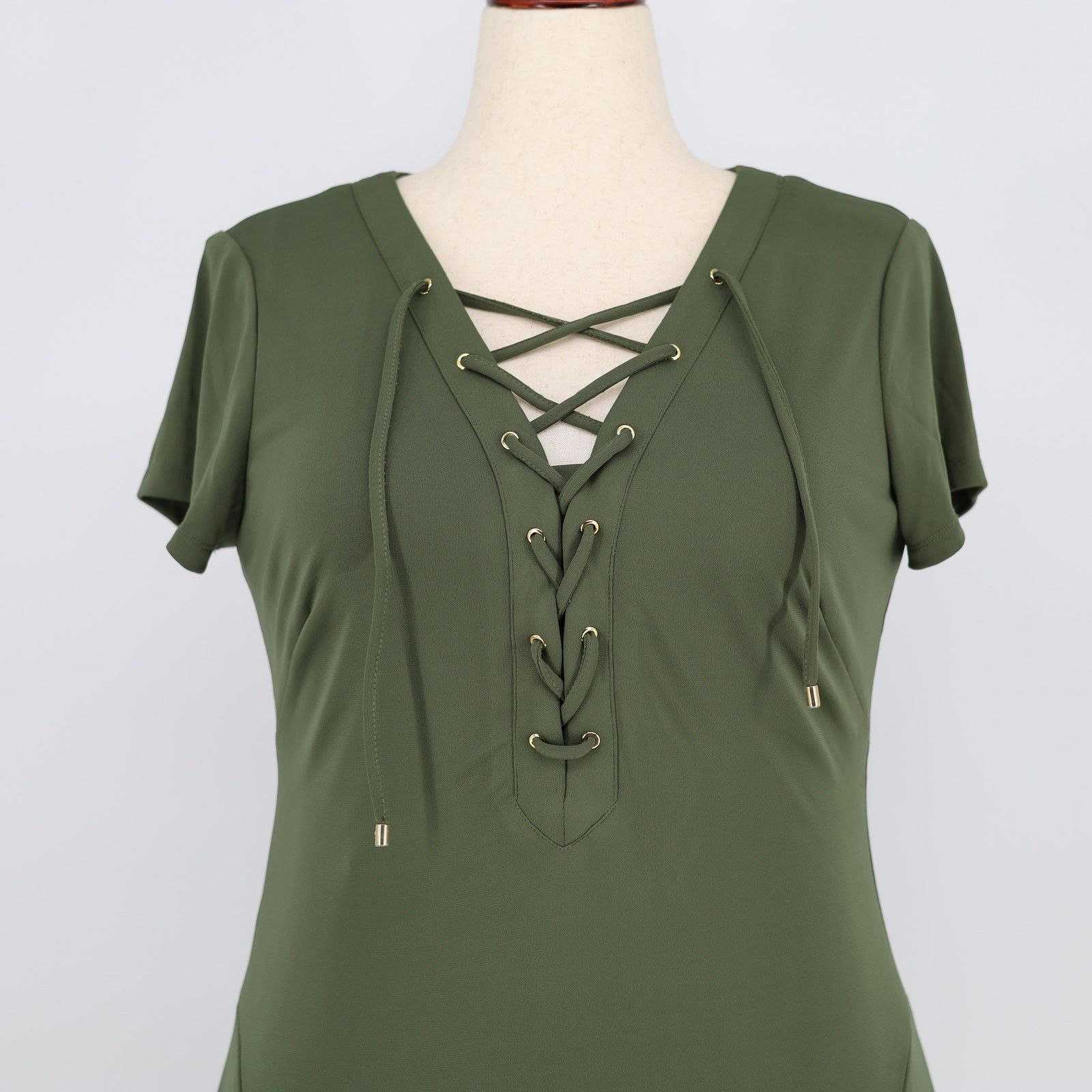 Ralph Lauren Lauren Ralph Lauren Women Olive Lace-Up Midi Dress Size 10 Size L / US 10 / IT 46 - 4 Thumbnail