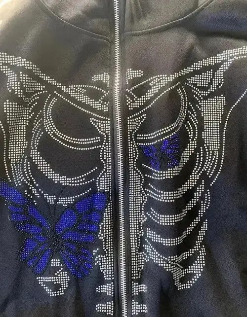 VIBE Full Zip Up Hoodie Gothic Skeleton Butterfly🔥🔥🔥 Size US L / EU 52-54 / 3 - 3 Thumbnail
