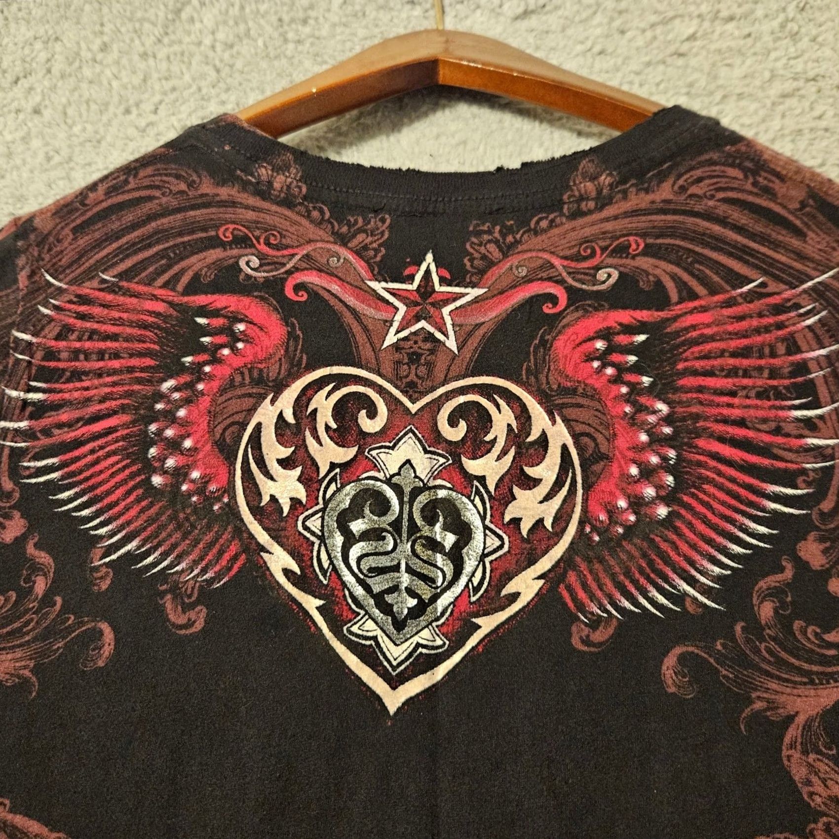 Affliction Sinful Affliction T-Shirt Womens Large Black Y2K Graphic Winged Heart MMA Style Size L / US 10 / IT 46 - 4 Thumbnail