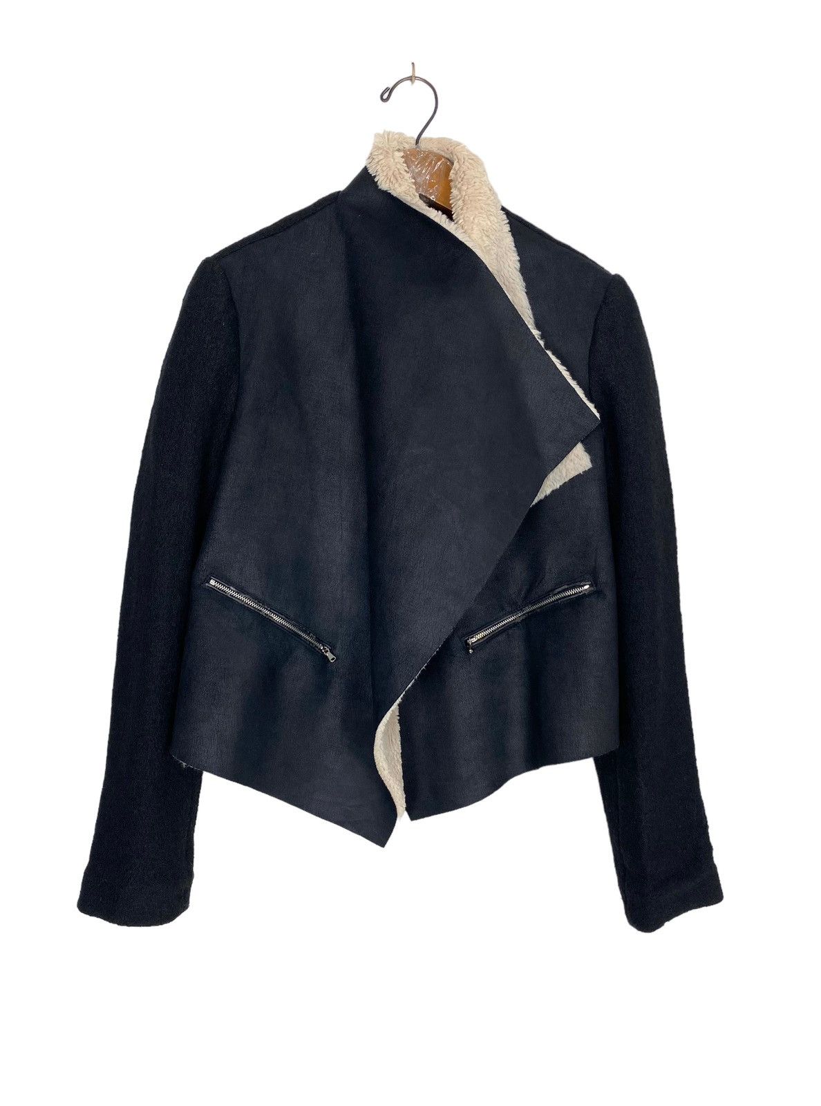 Zara Rare‼️ Zara Trafaluc Faux Sherpa Shearling Black Moto Jacket Size S / US 4 / IT 40 - 4 Thumbnail