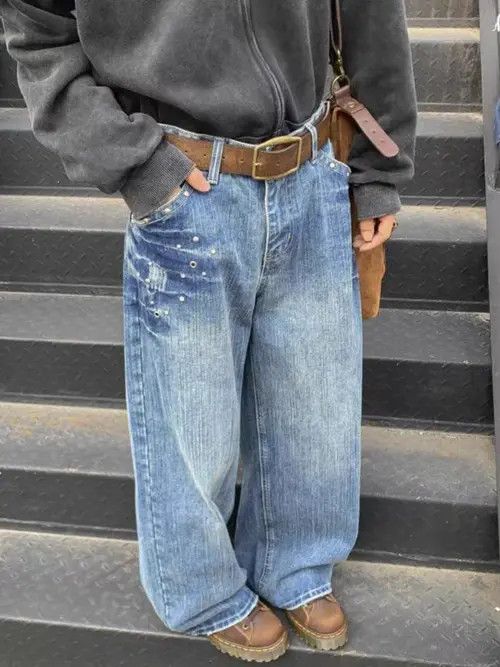 Jean Vintage wash studded street y2k baggy jeans Size US 32 / EU 48 - 7 Thumbnail