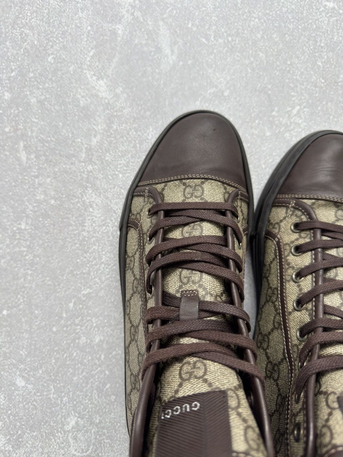 Vintage Vintage Gucci High Top GG Brown Monogram Leather Shoes Size US 8.5 / EU 41-42 - 16 Thumbnail