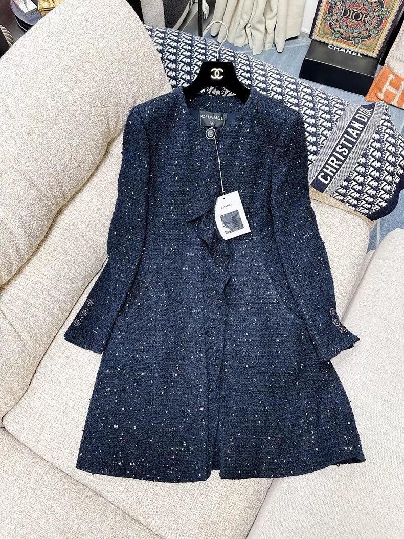 Chanel Chanel Navy blue stud bead embroidery ruffle medium and lo Size XS / US 0-2 / IT 36-38 - 2 Thumbnail