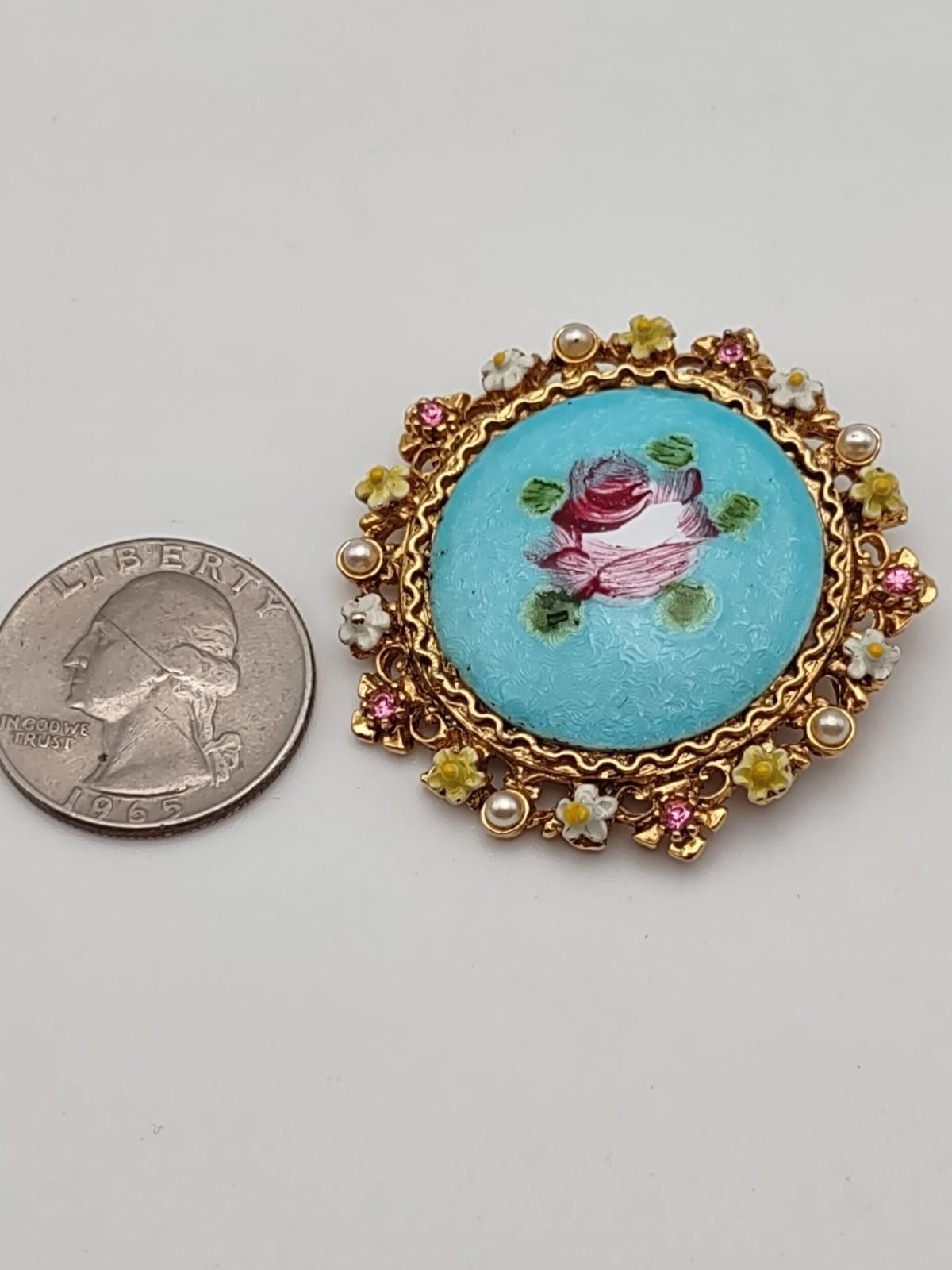 Arts & Science Signed ART Arthur Pepper Rose Glass Cabochon Brooch Size ONE SIZE - 5 Thumbnail