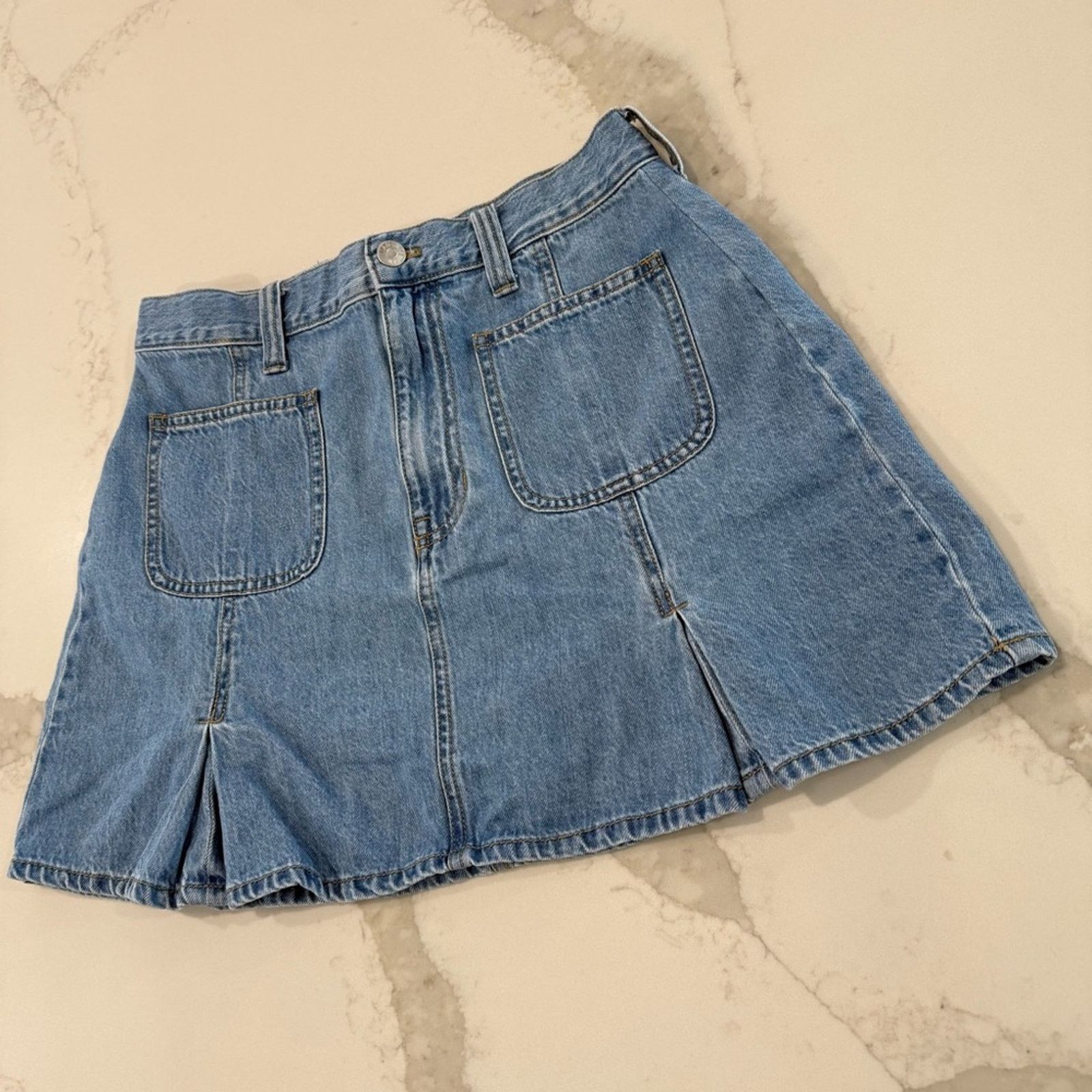 Madewell Madewell Pleated Denim ALine Mini Skirt Womens 27 Stilecroft Size 27" / US 4 / IT 40 - 6 Thumbnail