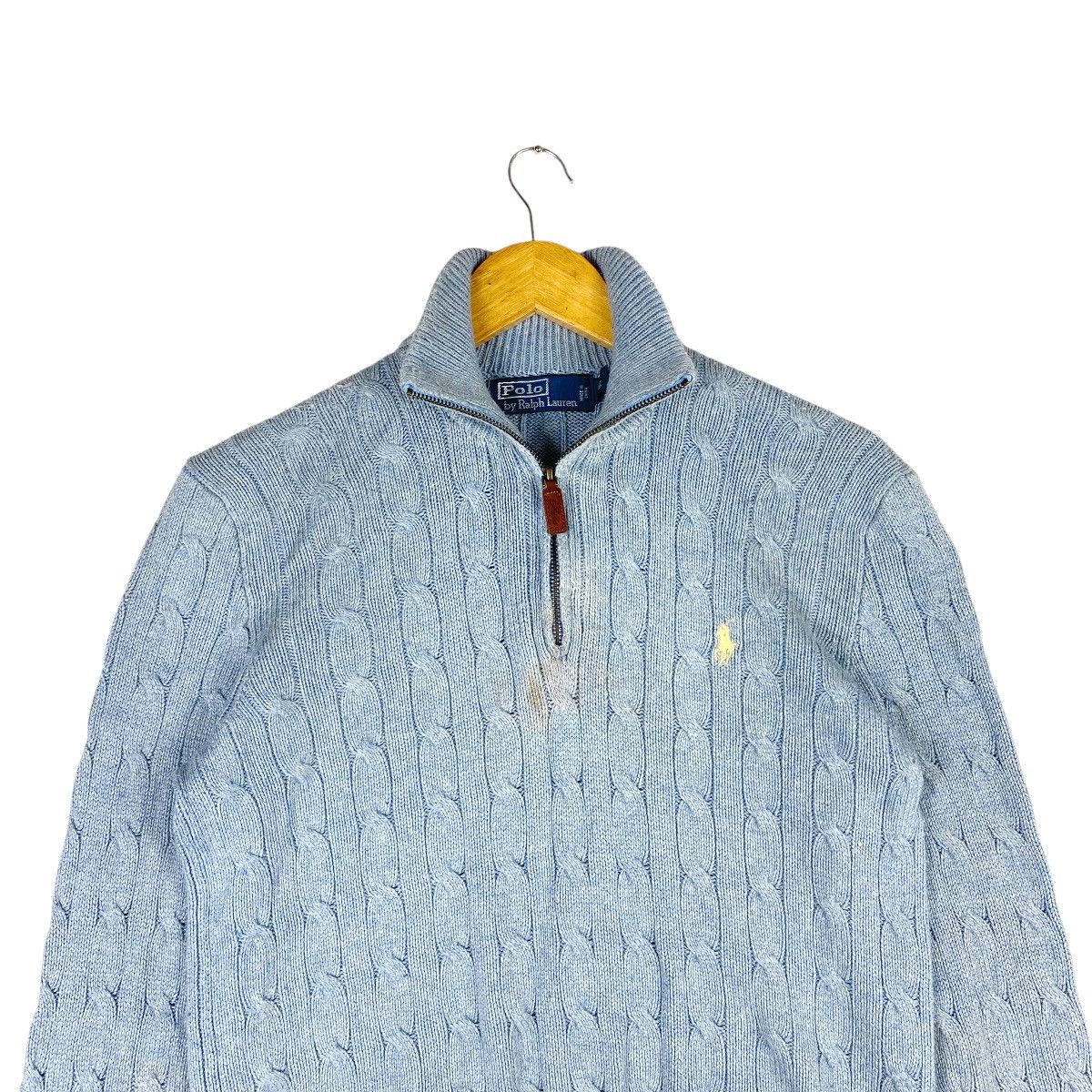 Polo Ralph Lauren × Vintage 💥 VTG POLO RALPH LAUREN CABLE KNIT HALFZIP Size US XS / EU 42 / 0 - 3 Thumbnail