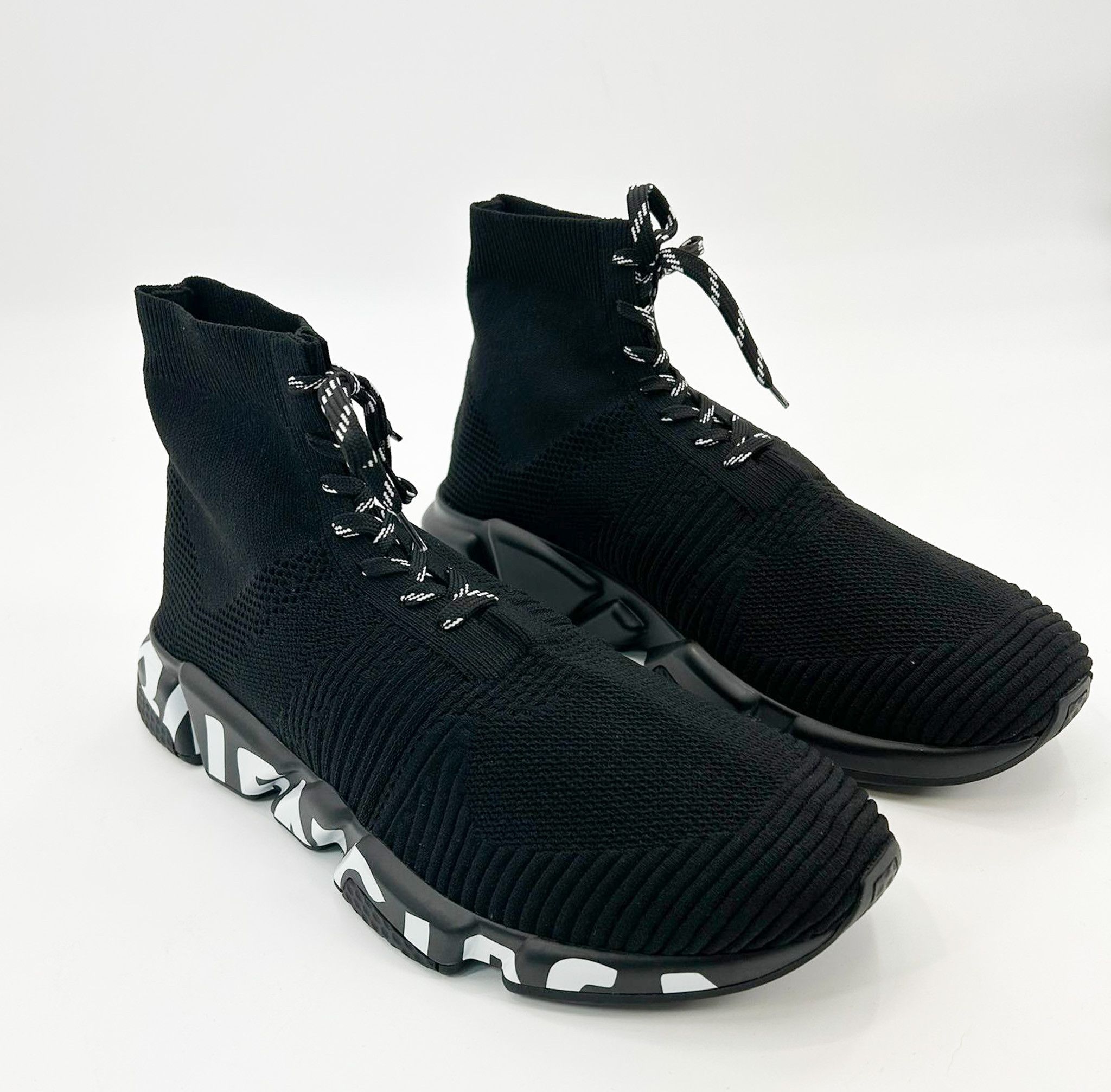 Balenciaga Balenciaga Black Graffiti Speed Lace-Up Sneakers Size US 14 / EU 47 - 1 Thumbnail