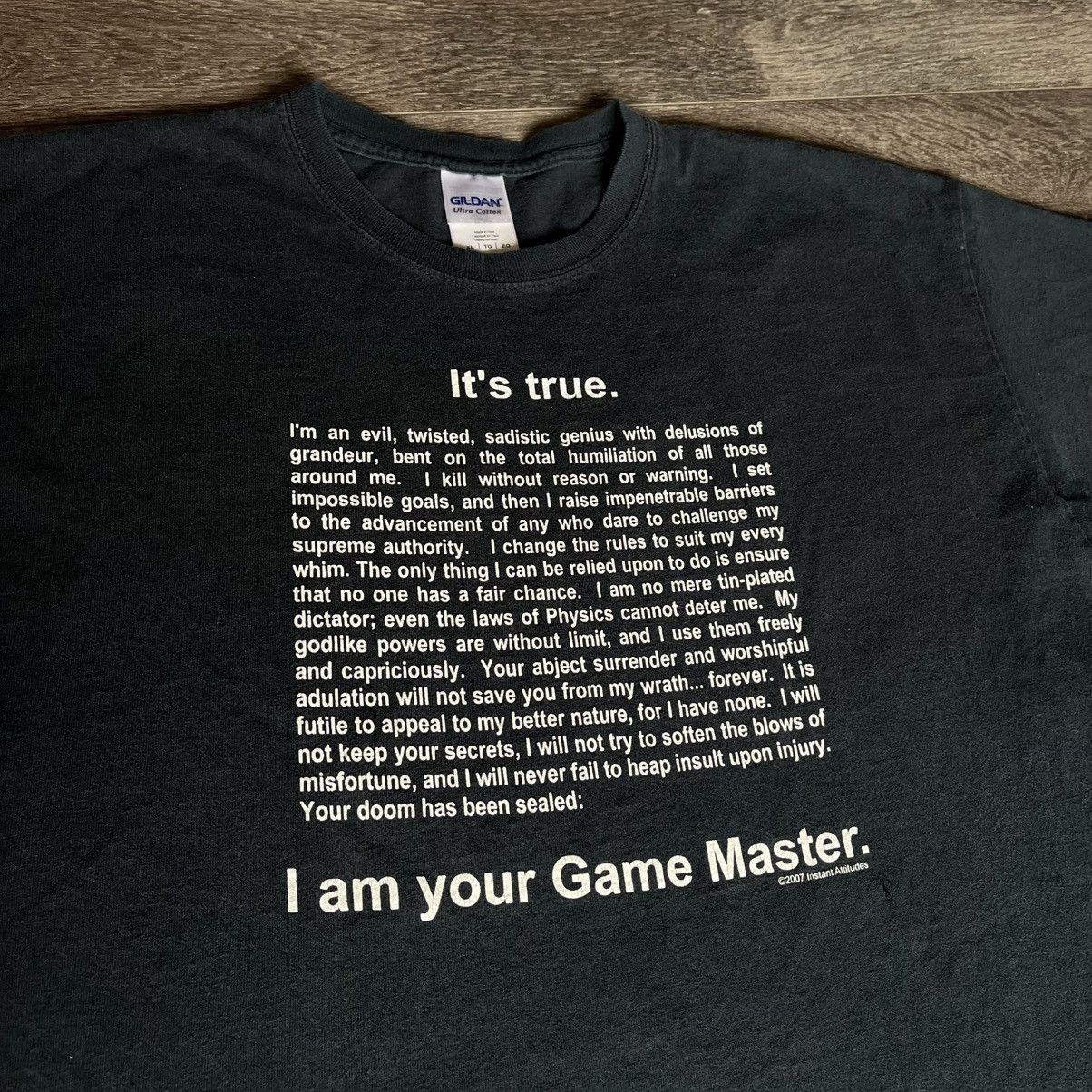 Vintage 2000s I Am Your Game Master Humor Text Logo T Shirt