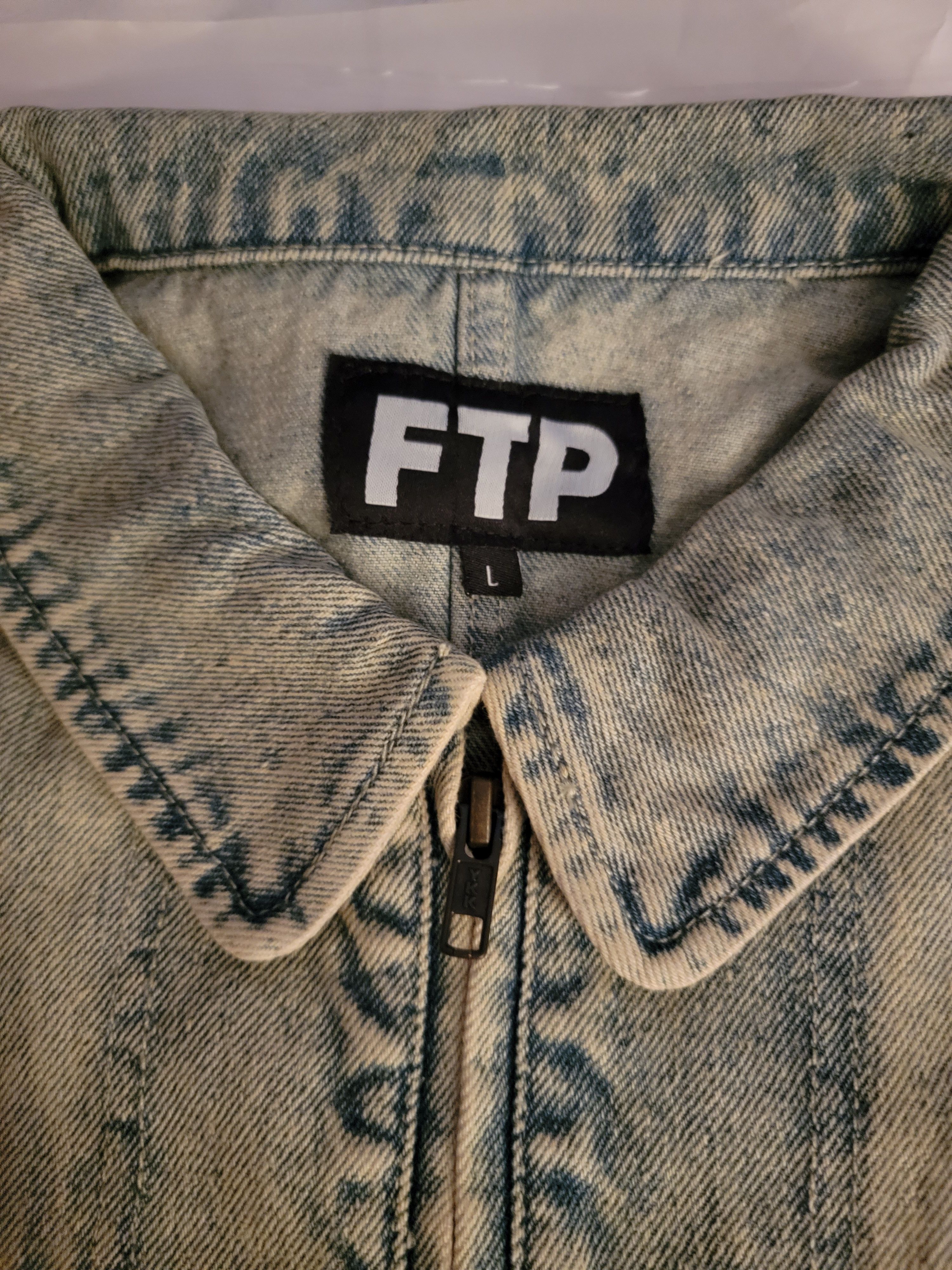 Fuck The Population FTP Frayed Denim Logo Chore Jacket (Dirt Wash, L) Size US L / EU 52-54 / 3 - 5 Thumbnail