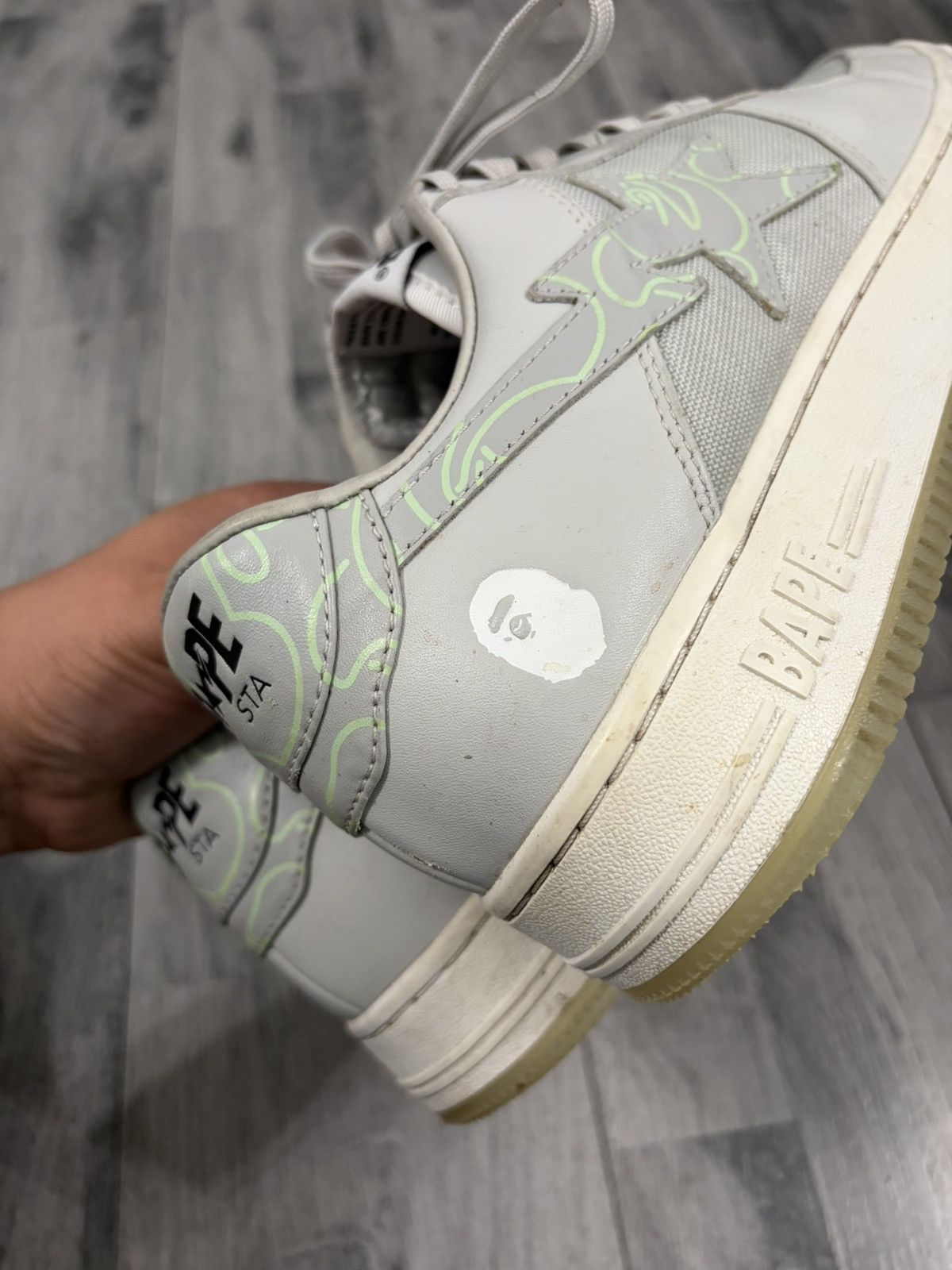 Bape BAPESTA #1 M2 Light Grey Leather Sneakers Size US 10 / EU 43 - 15 Thumbnail
