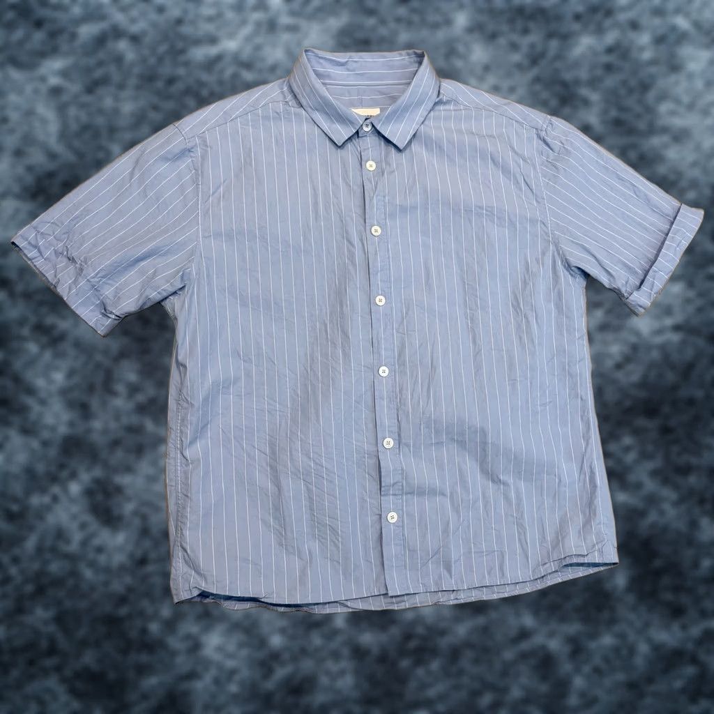 Vintage Octobre Editions Button-Up Cotton Shirt Mens XL Short Sleeve Sezane Stripe Blue Size US XL / EU 56 / 4 - 1 Thumbnail
