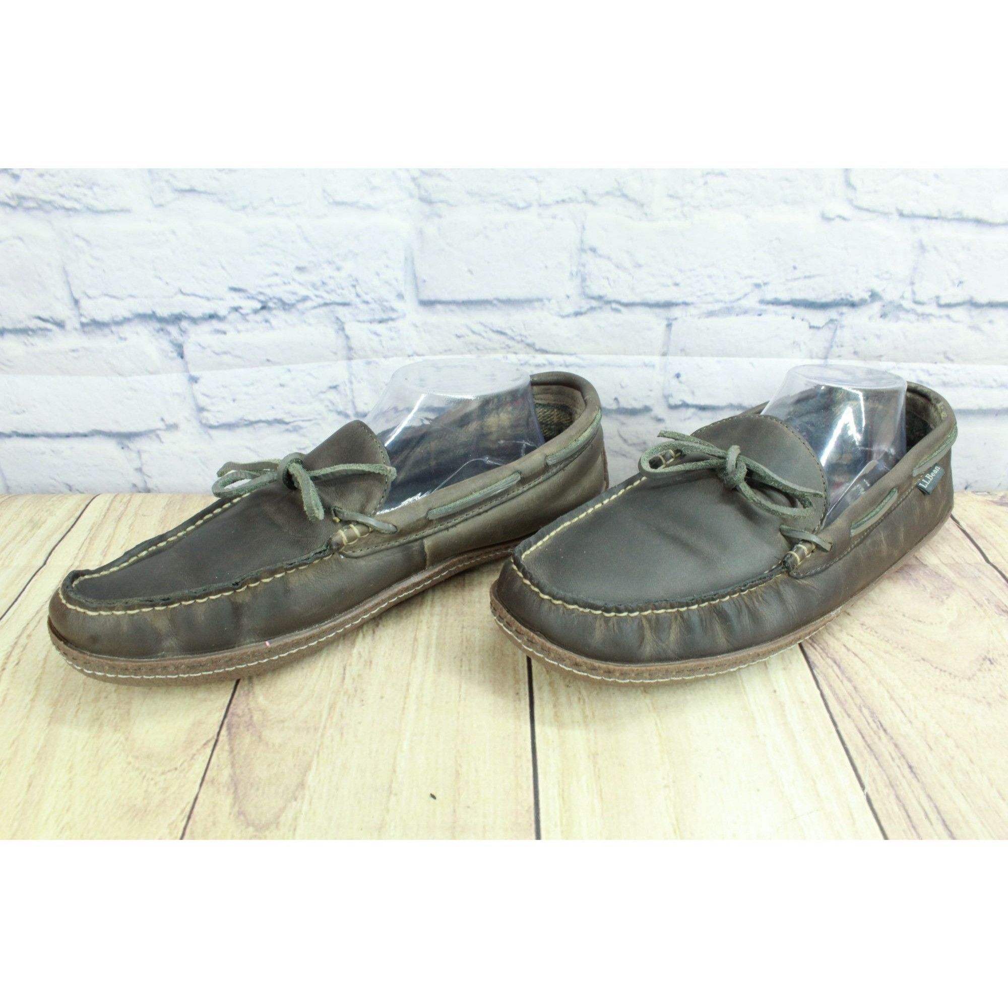L.L. Bean LL Bean Men’s Brown Leather Flannel Lined Handsewn Slippers Size US 11 / EU 44 - 2 Thumbnail