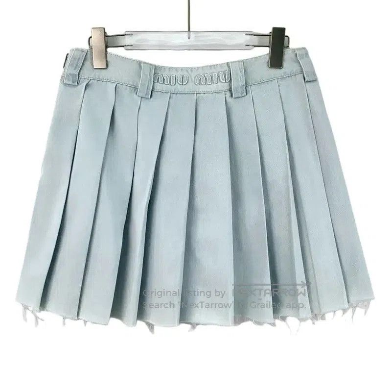 Miu Miu Miu Miu Light Blue Cotton Pleated Skirt . Size 23" - 1 Thumbnail