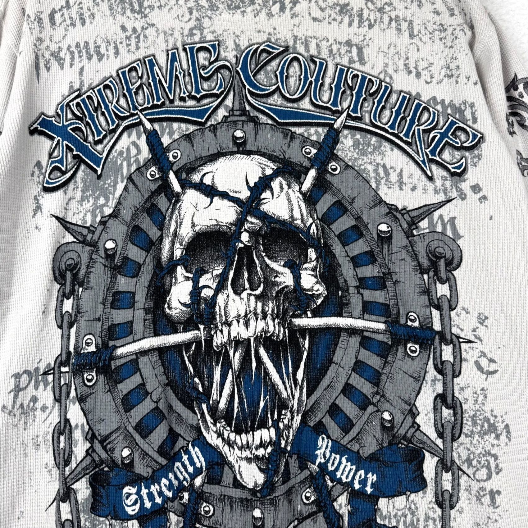 Vintage VINTAGE Y2K Xtreme Couture Skull Thermal Knit Long Sleeve T-Shirt XL Men White Size US XL / EU 56 / 4 - 2 Thumbnail