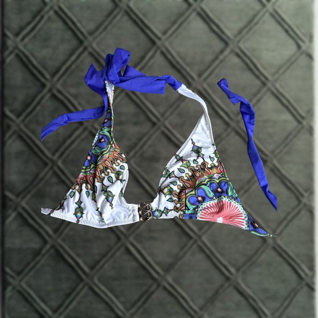 Trina Turk Trina Turk Bikini Top Kasbah White/Blue M Geometric Two Piece Women Navy Red Black Nylon Elastane Swim Top Medium Size M / US 6-8 / IT 42-44 - 1 Thumbnail