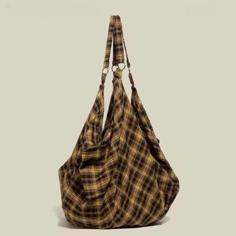 Japanese Brand Vintage Plaid Large Capacity Canvas Cotton Crossbody Bag Size ONE SIZE - 3 Thumbnail
