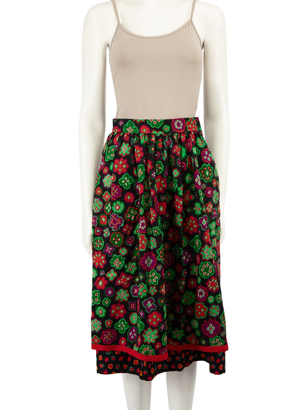 image of Saint Laurent Paris Abstract Floral Wool Midi Skirt, Women's (Size 28)
