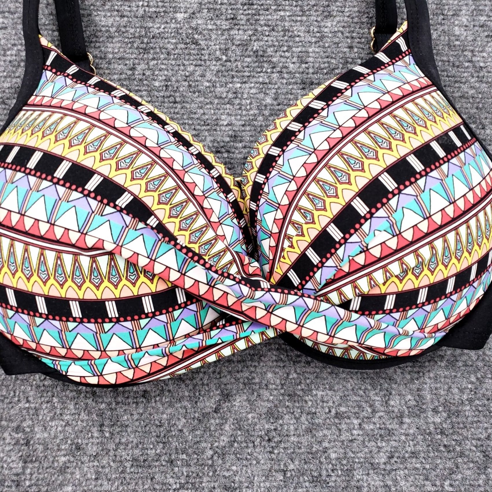 Vintage Gianni Bini Bikini Top Womens 34DD Black Underwired Padded Geometric Swimsuit Top Size XXS / US 00 / IT 34 - 4 Thumbnail