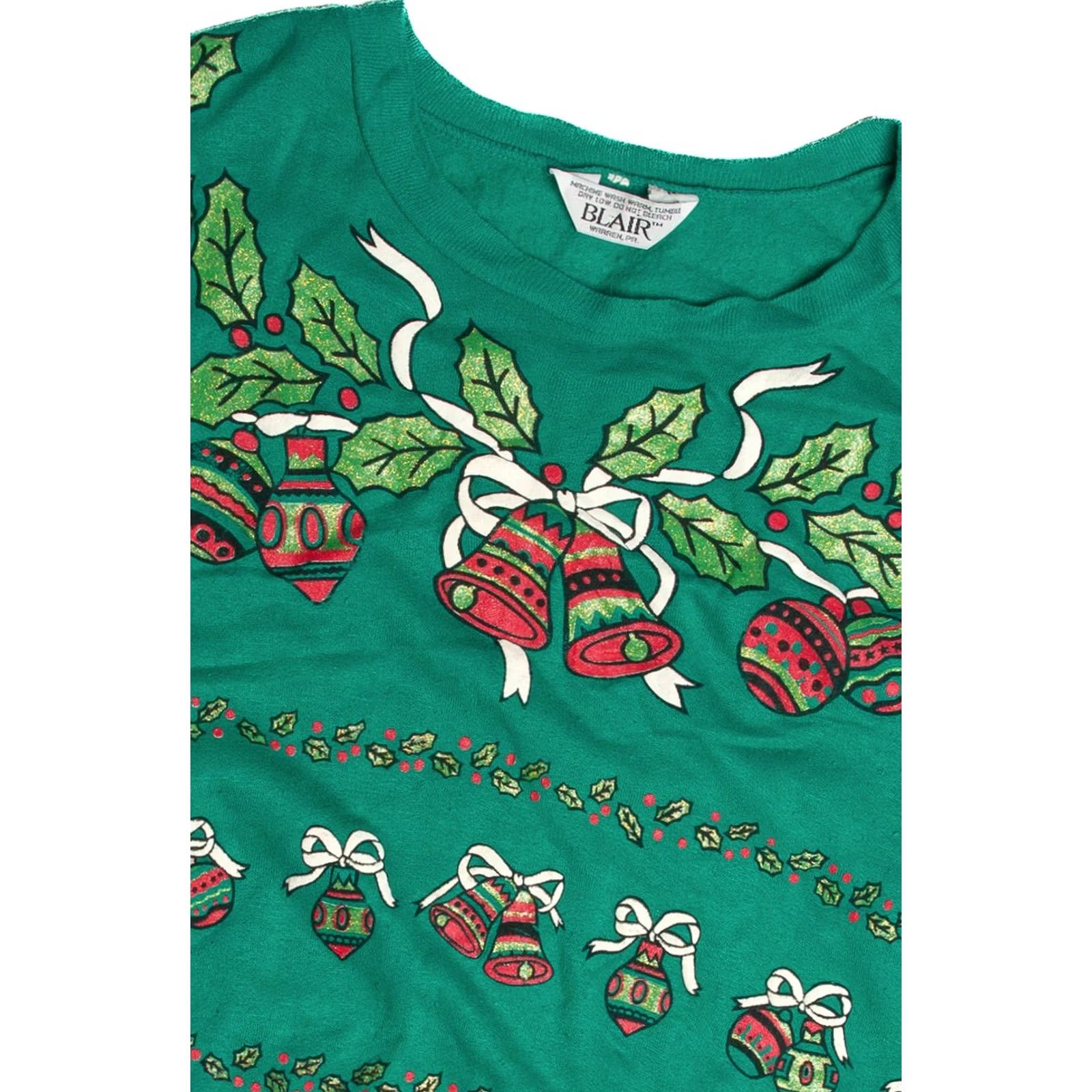 Blair VINTAGE Blair Green Christmas Sweatshirt X-Large Regular Adult XS? Size XL / US 12-14 / IT 48-50 - 2 Thumbnail