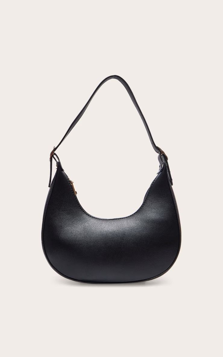 PrettyLittleThing BLACK CURVED PU SHOULDER BAG Size ONE SIZE - 1 Preview