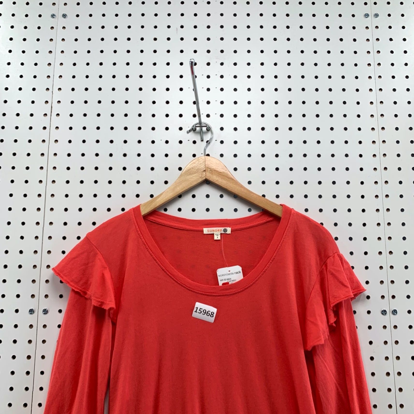 Sundry Sundry Women’s T-Shirt Long Sleeve Ruffle Cherry Red 3 Adult Womens NWT Size 3 Size XS / US 0-2 / IT 36-38 - 2 Thumbnail