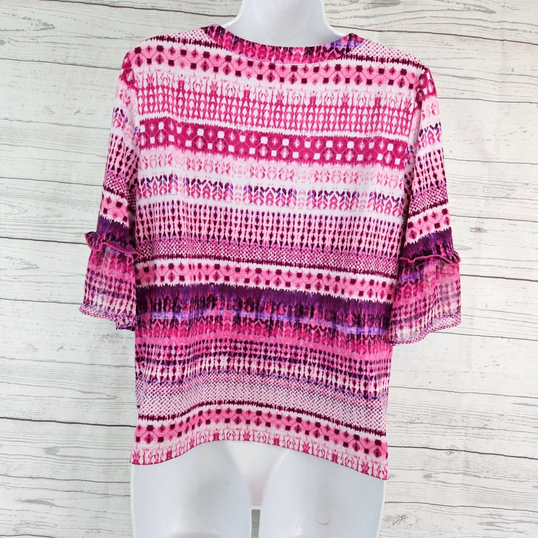 Vintage Susan Graver Blouse Womens Top Medium Pink Purple Half Sleeves Shirt Adult M Pink Size M / US 6-8 / IT 42-44 - 3 Thumbnail