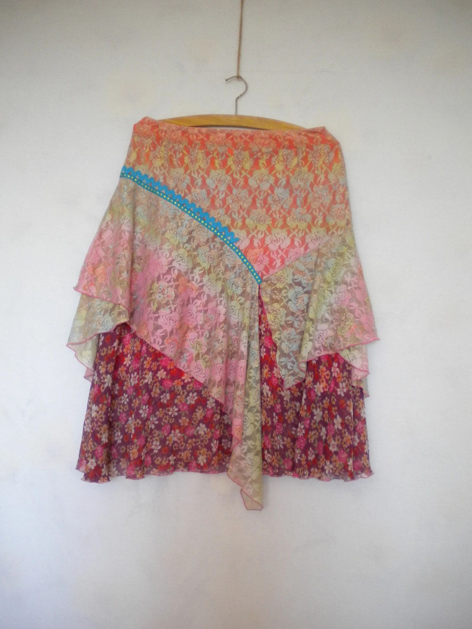Other Vintage floral lace chiffon skirt, ruffled gypsy mesh skirt Size 27" / US 4 / IT 40 - 4 Thumbnail