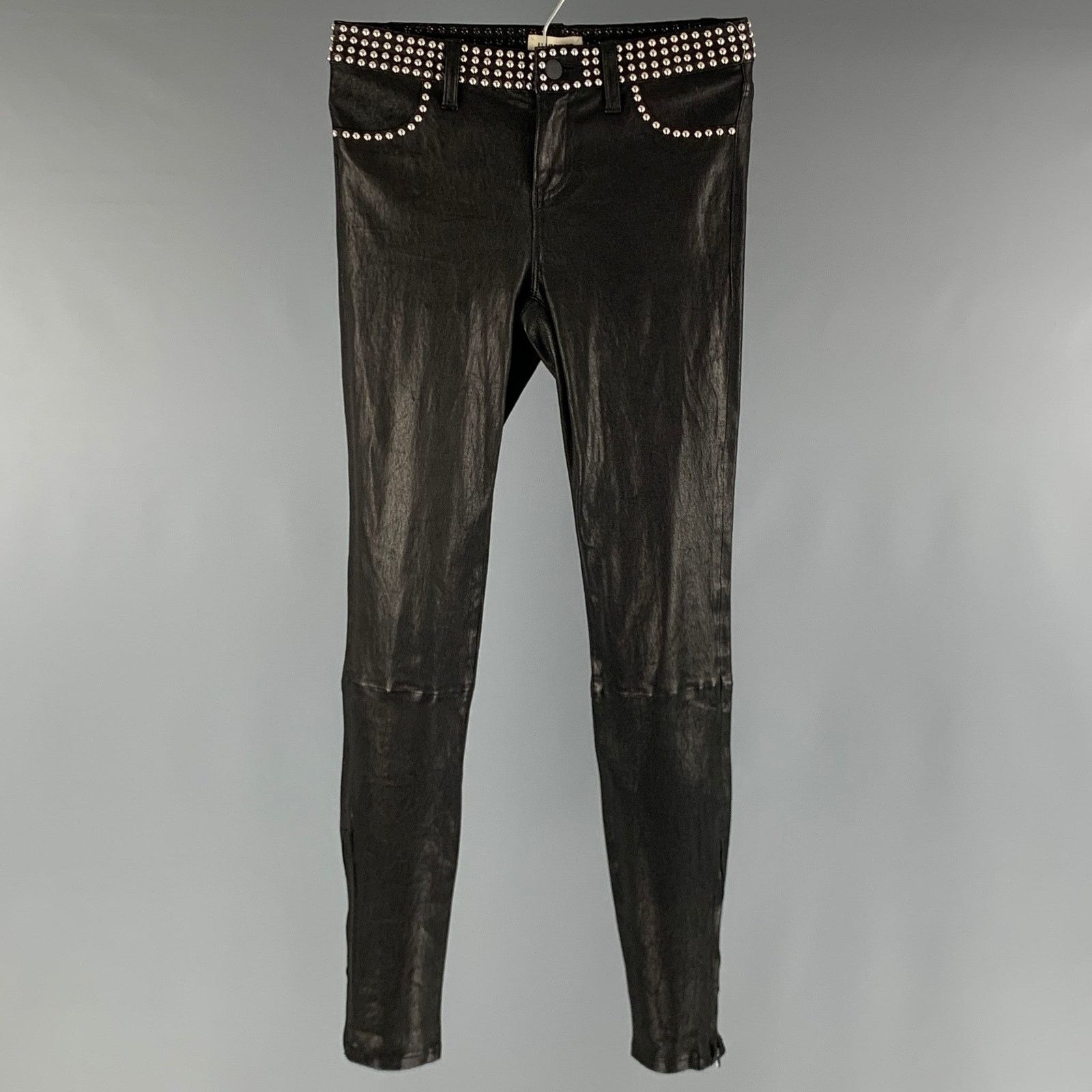 26 Black Leather Studded Lamb Skin Jean Cut Casual Pants