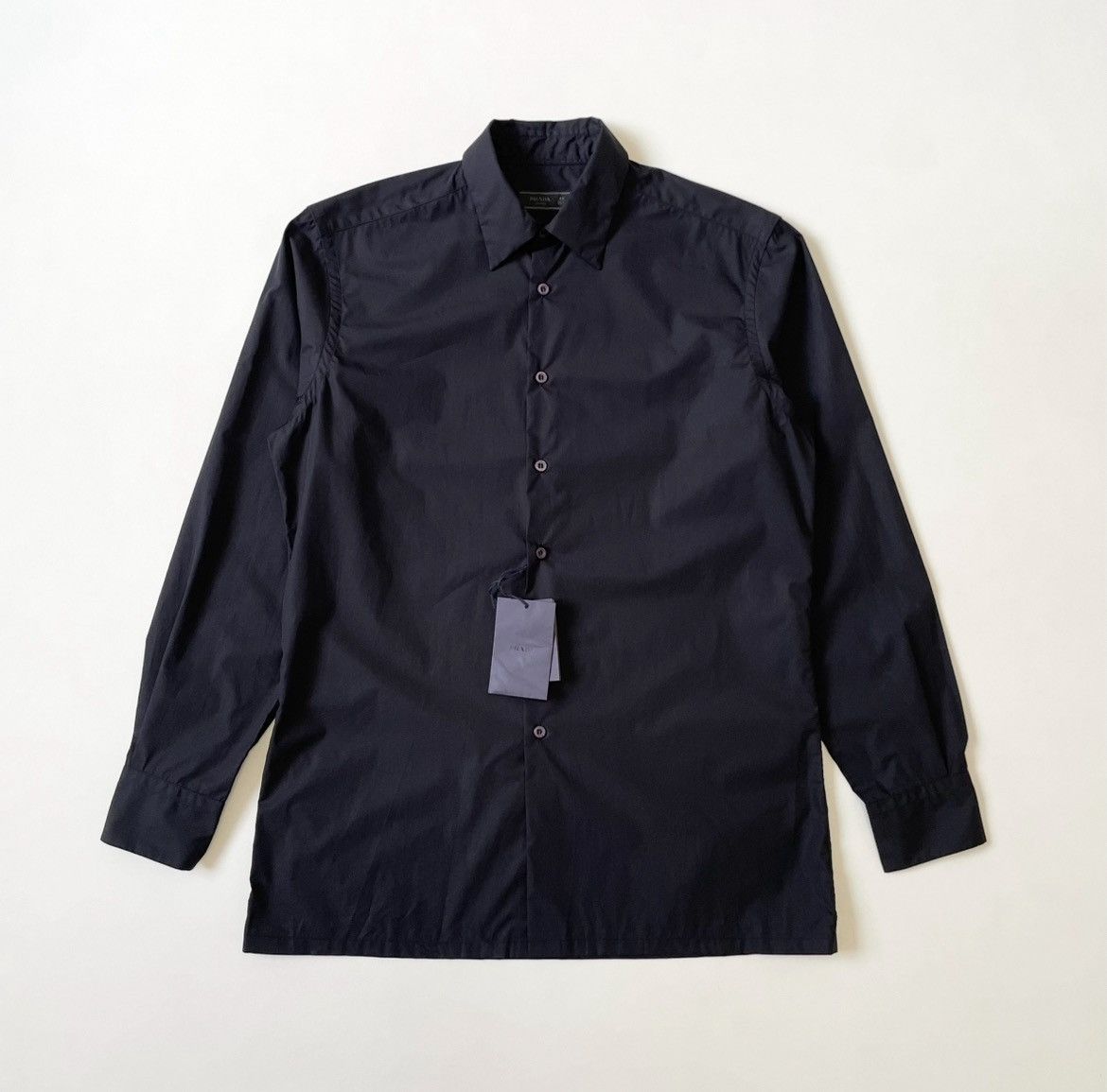 ‘Raw Edge Plaque Logo’ Black Cotton Shirt