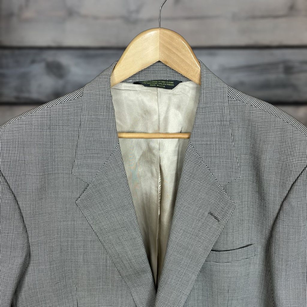 VINTAGE John Clarendon Sport Coat Mens 46XL White Multicolor Houndstooth Wool USA Made