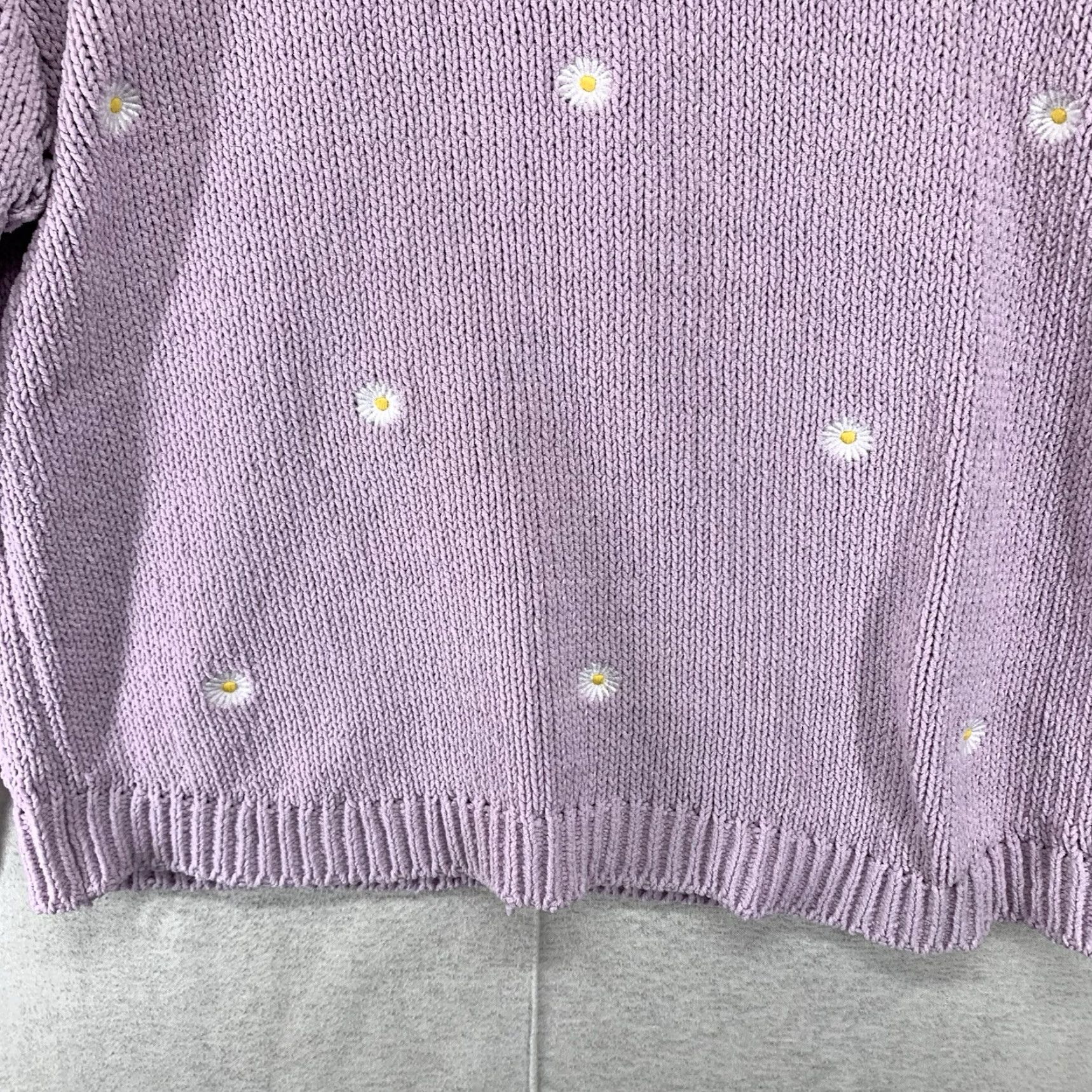 Vintage Women's Large Lavender Daisy Knit Crop Pullover Stretchy Sweater Breathable Size L / US 10 / IT 46 - 6 Thumbnail