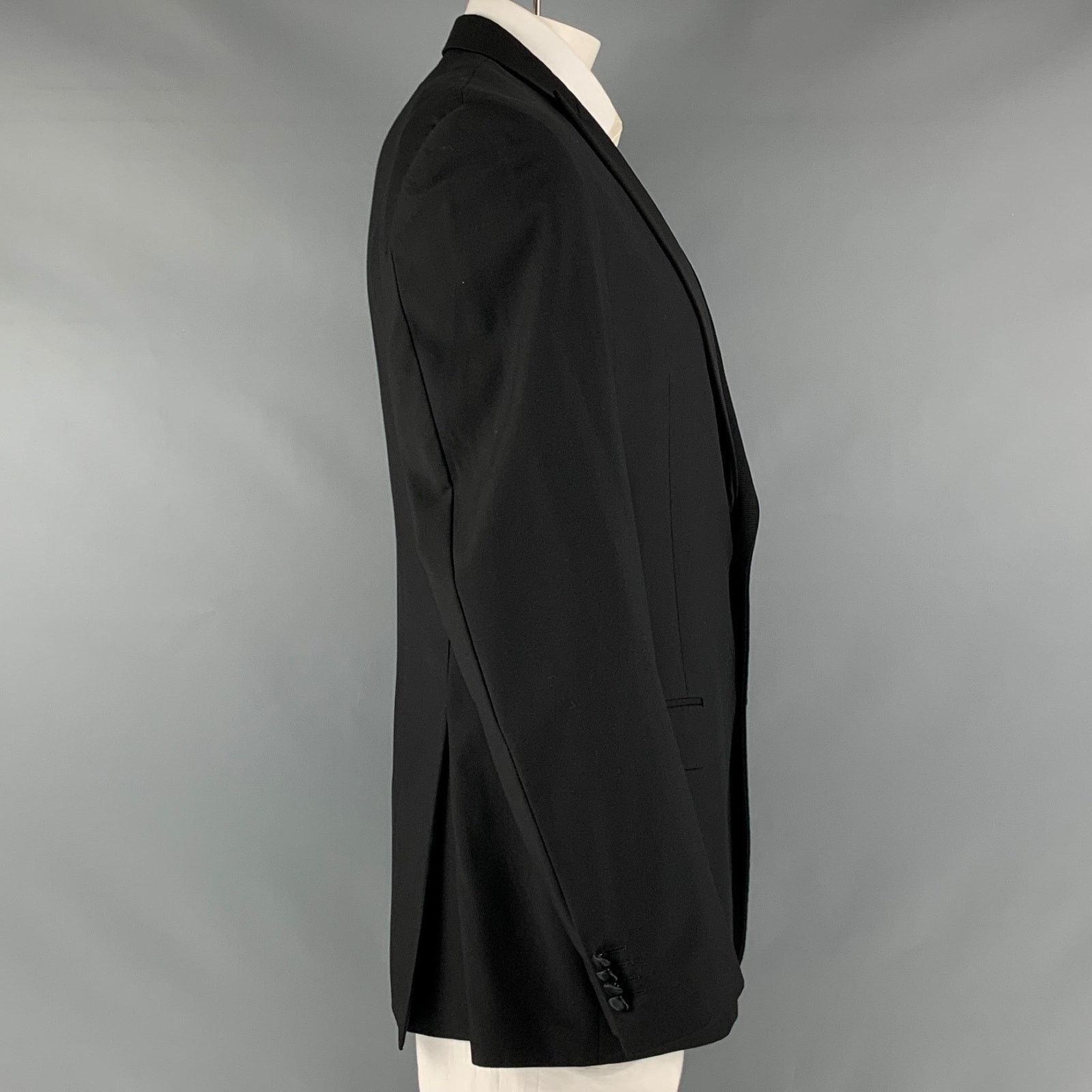 John Varvatos Size 46 Long Black Solid Wool Peak Lapel Sport Coat Size 46L - 2 Thumbnail