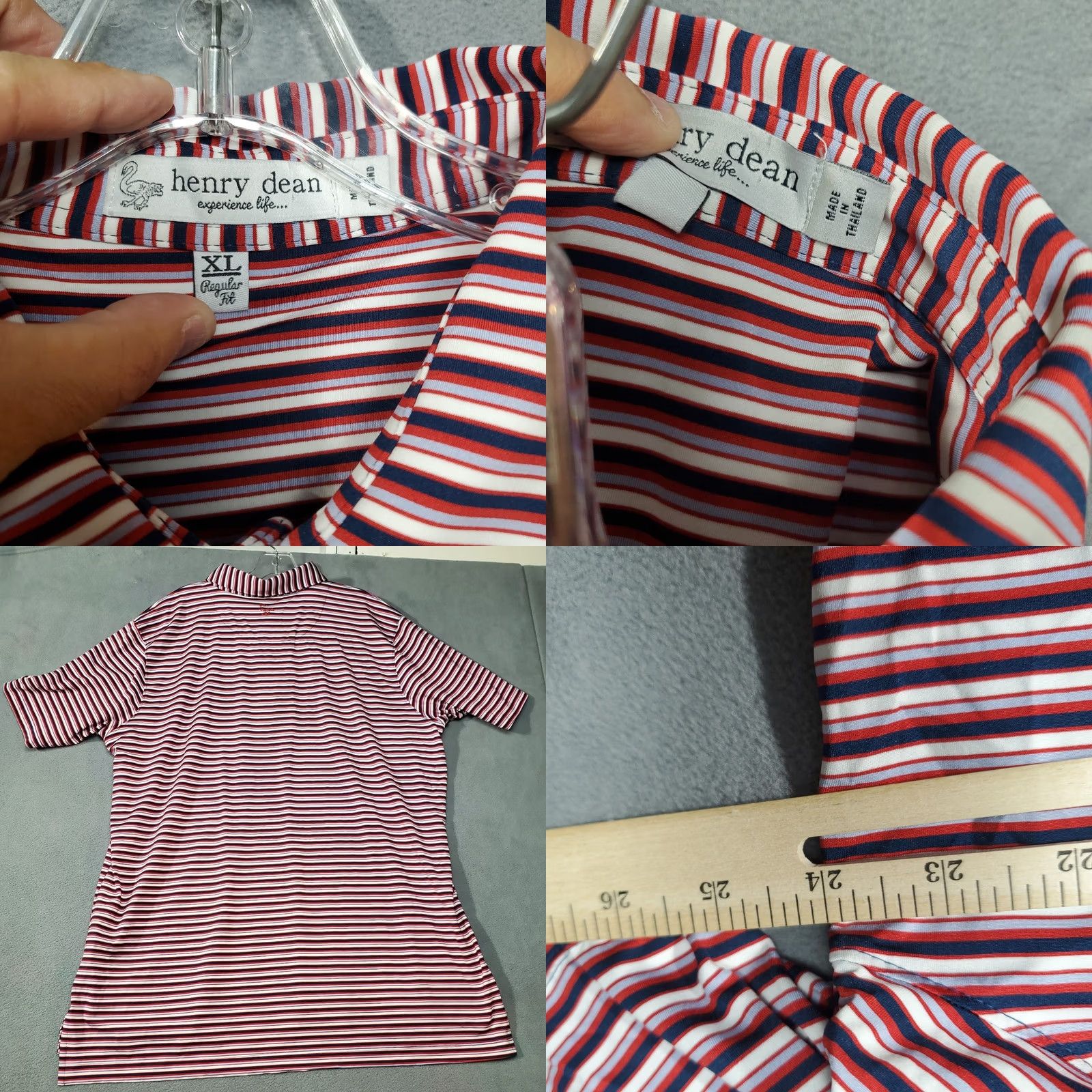 Vintage Henry Dean Polo Shirt Mens XL Red Black Striped Stretch Golf Casual Activewear Size US XL / EU 56 / 4 - 8 Thumbnail