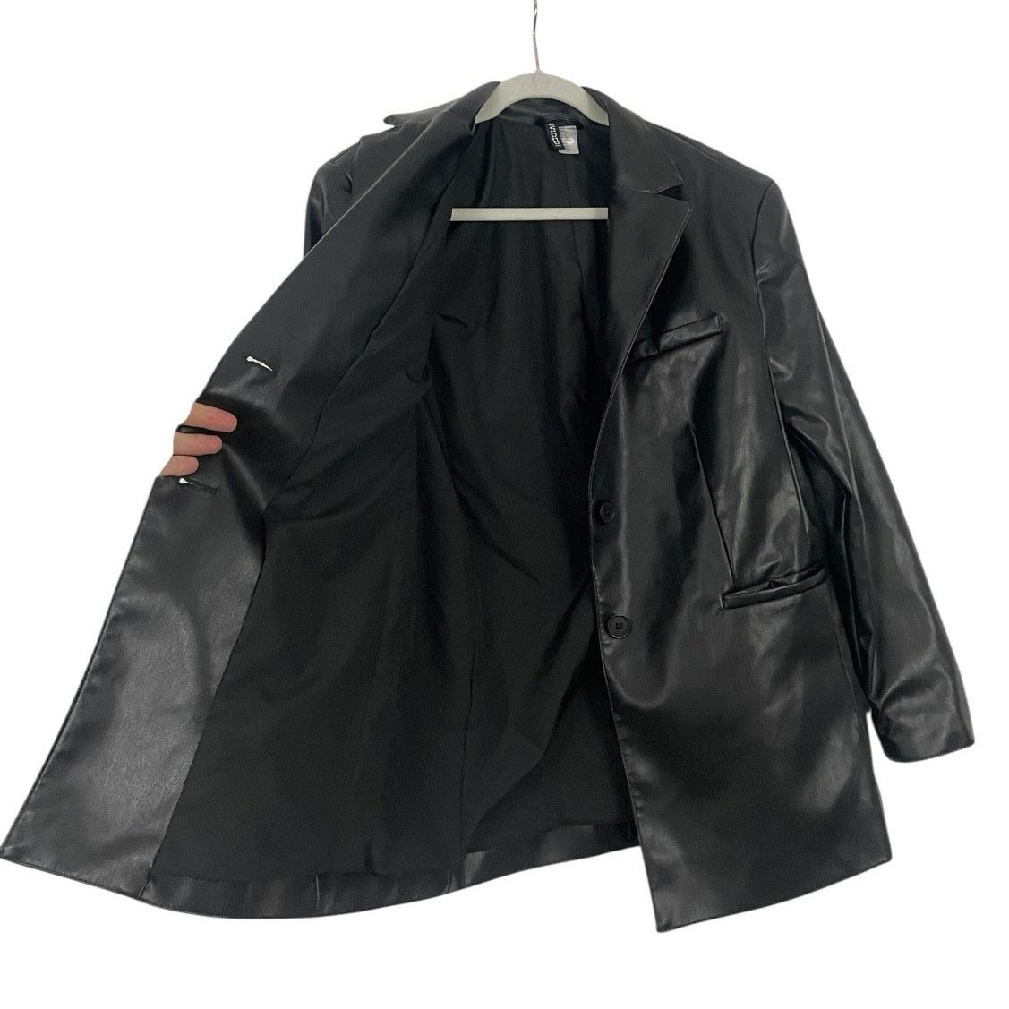H&M Divided by H&M Black Faux Leather Button Down Jacket Size S / US 4 / IT 40 - 9 Thumbnail