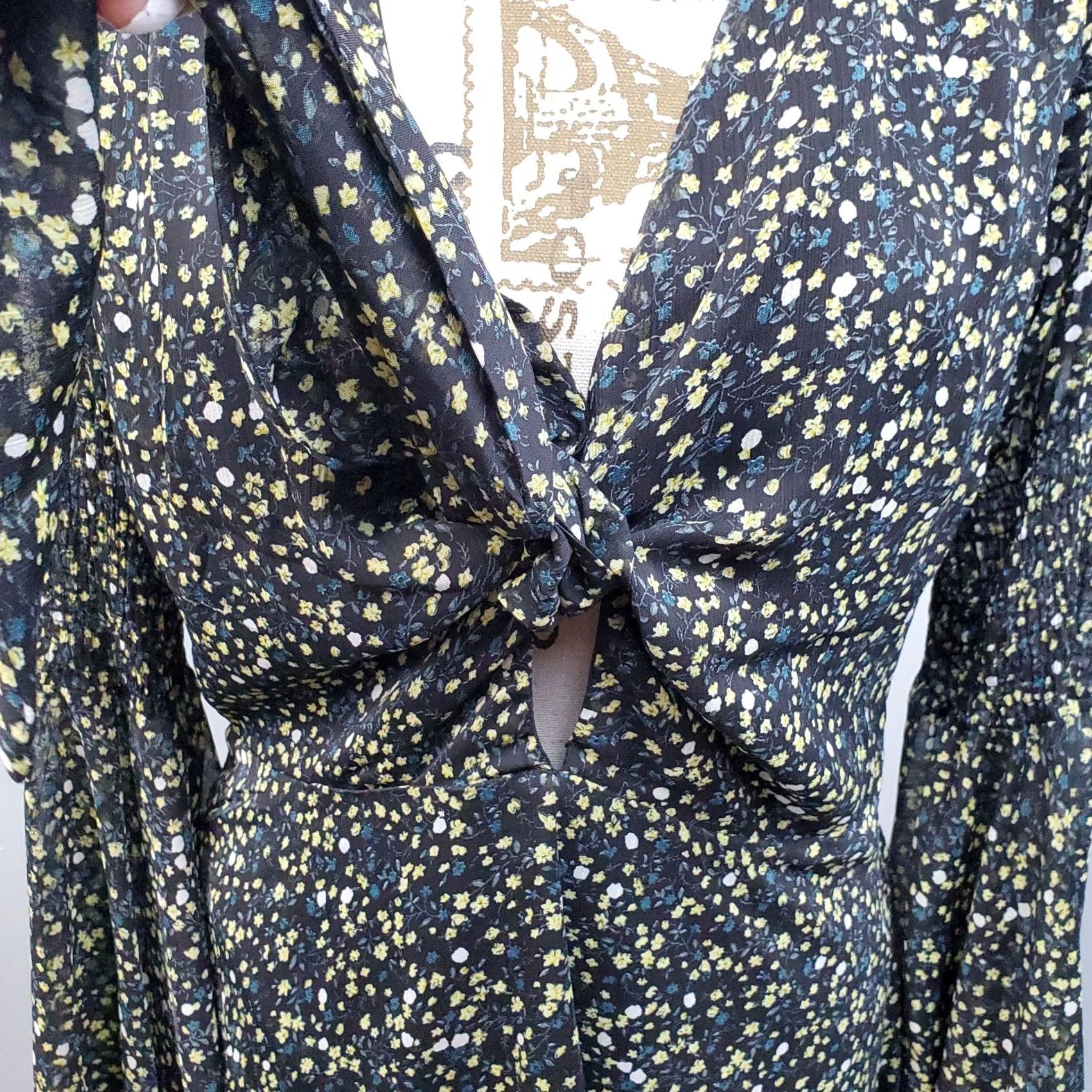 Coach ACOA Dress Womens L Multi Floral Boho Chiffon Bell Sleeve Tie Front Side Zip Dress Gowns Women Size L Size L / US 10 / IT 46 - 7 Thumbnail