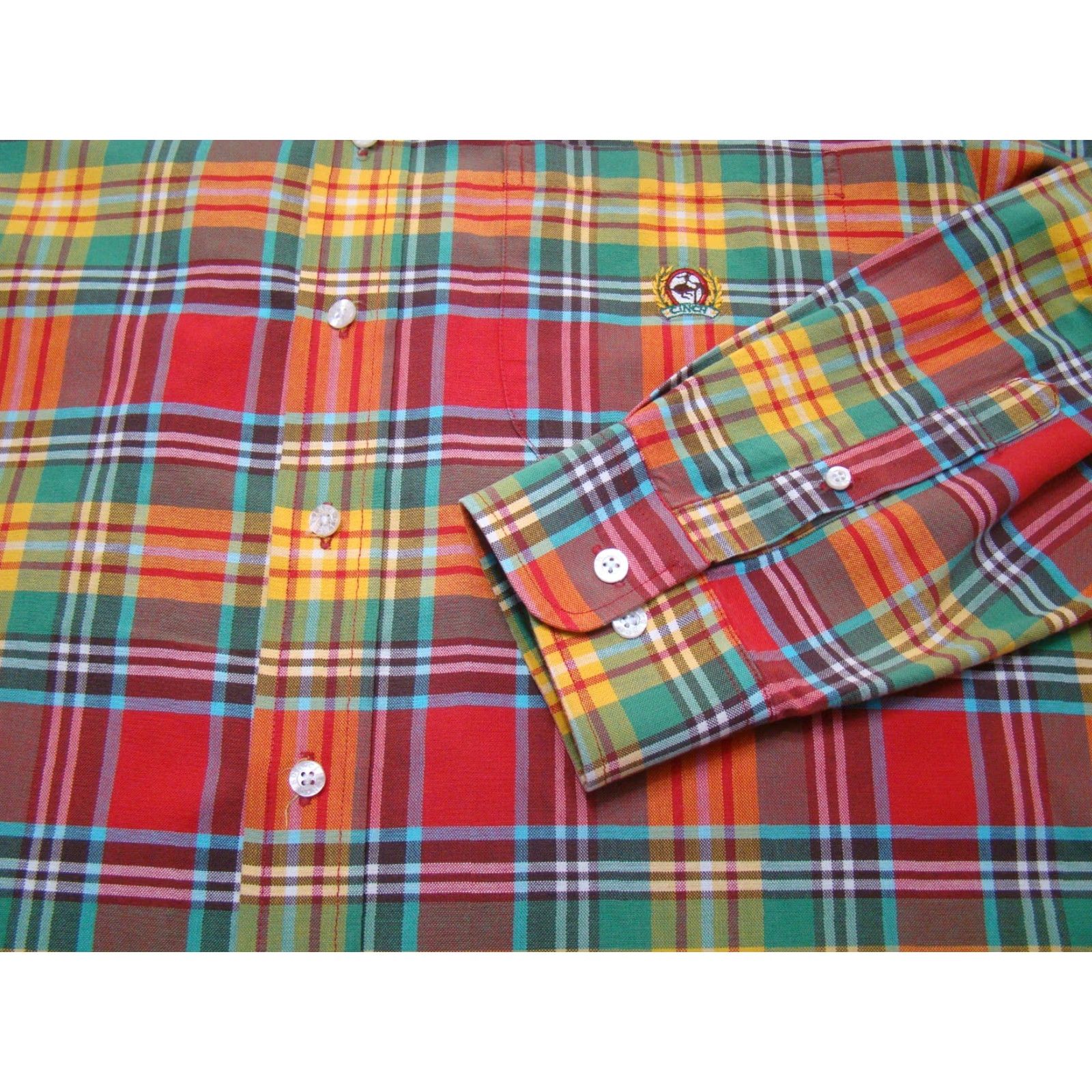 Vintage Cinch Mens Large Red Yellow Orange Plaid Long Sleeve Western Shirt Oxford Cotton Button-Up Size US L / EU 52-54 / 3 - 3 Thumbnail