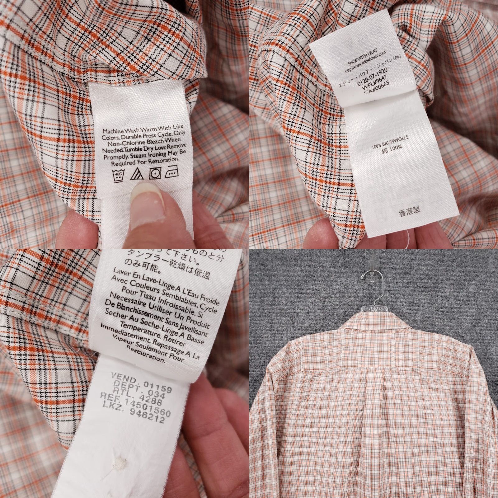 Eddie Bauer Eddie Bauer Button-Down Shirt Mens L Large Orange Wrinkle Free Plaid Long Sleeve Size US L / EU 52-54 / 3 - 8 Thumbnail
