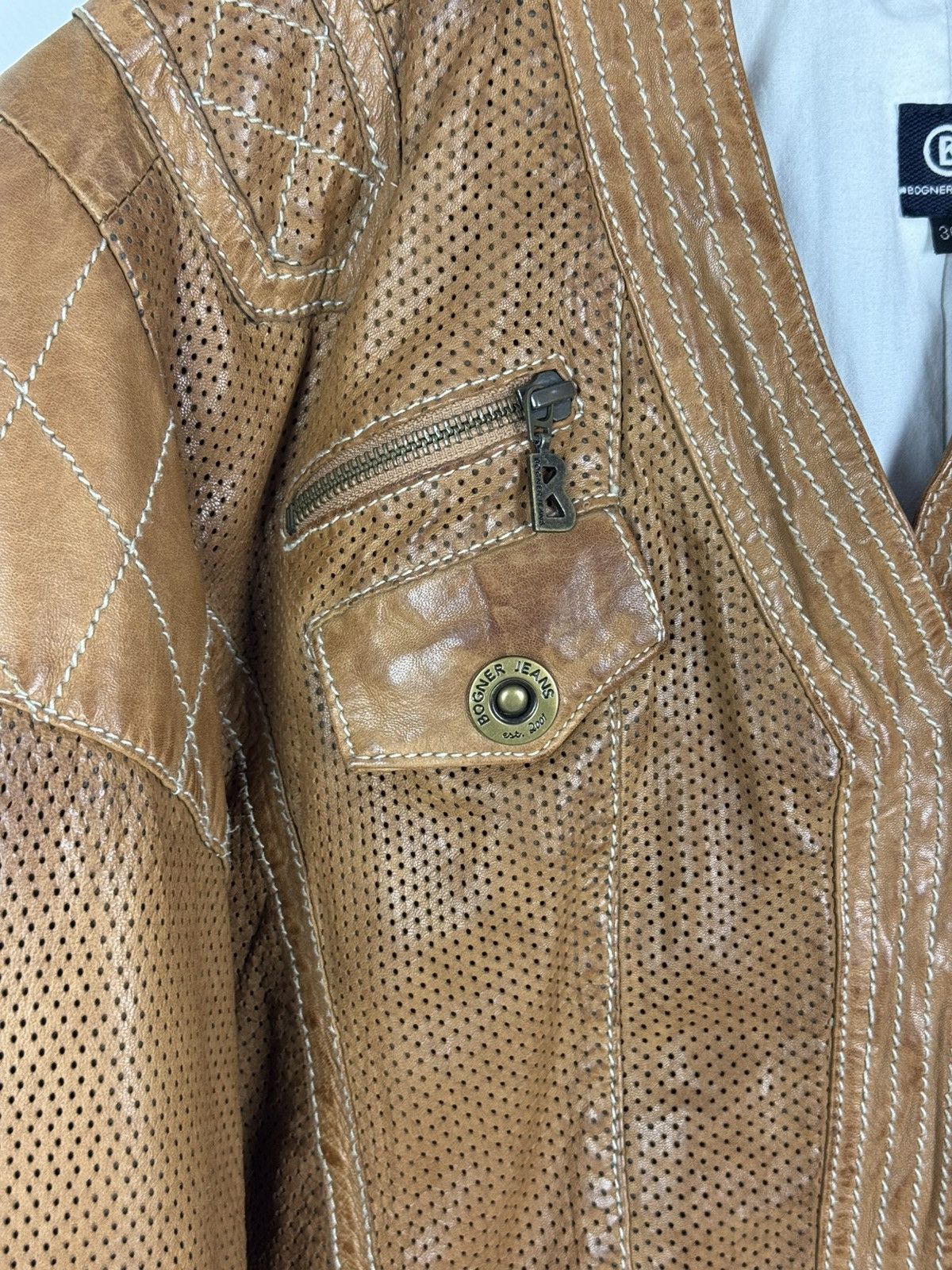 Bogner Bogner Jeans Perforation Brown Women’s Leather Jacket Size XS / US 0-2 / IT 36-38 - 6 Thumbnail