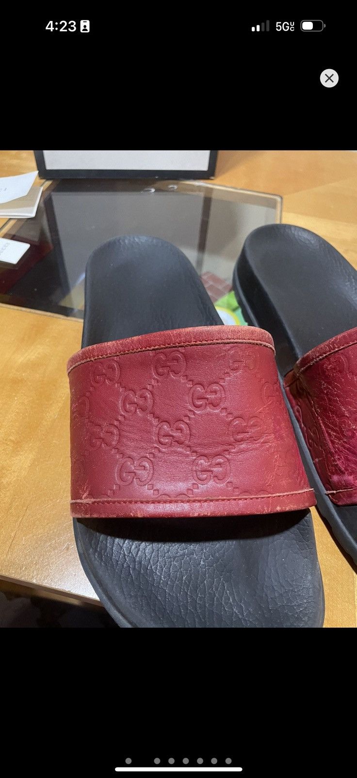 Red leather gucci slides clearance