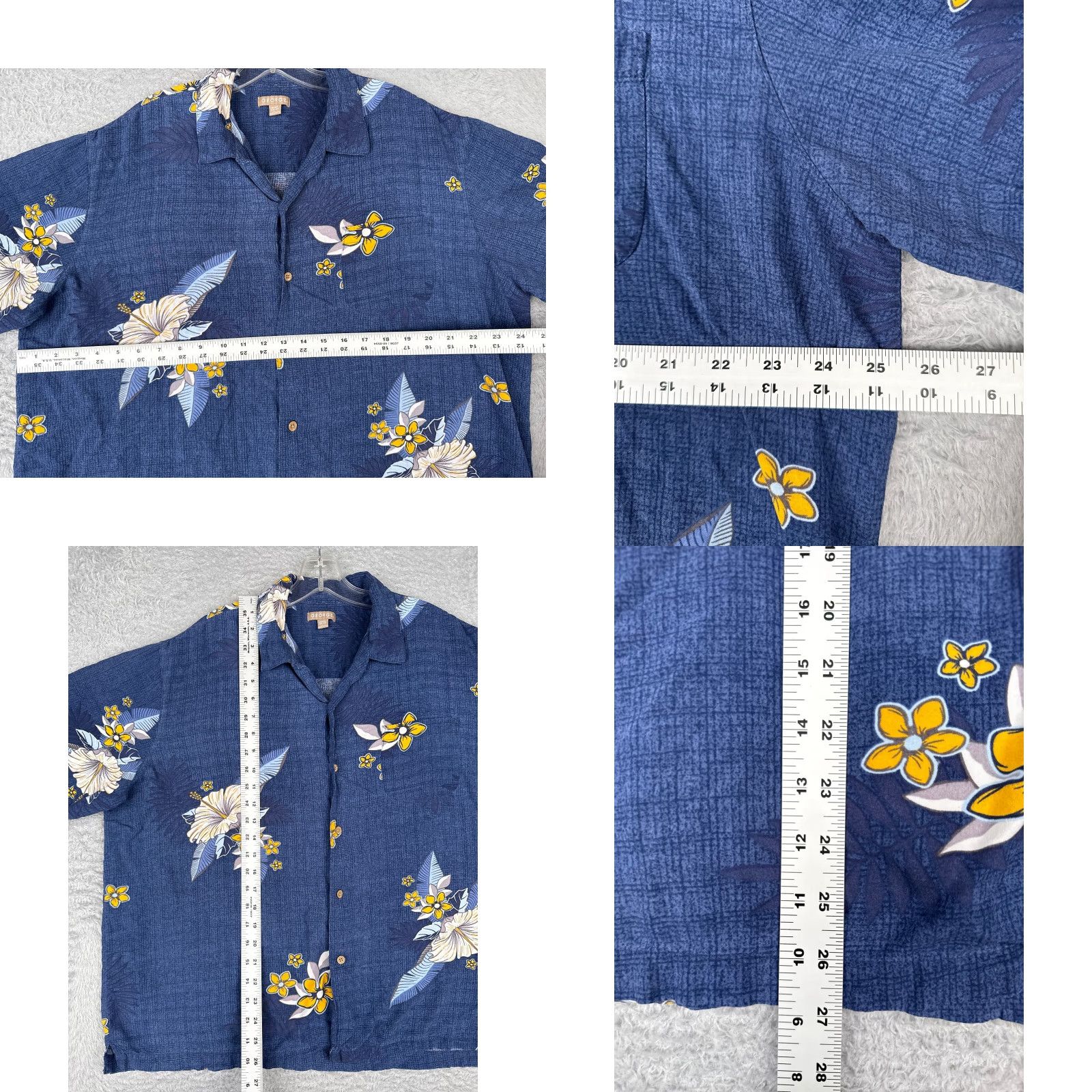 George George Hawaiian Shirt Men XL Blue Yellow Floral Button-Up 100% Rayon Casual Short Sleeve Made in Bangladesh Regular Fit Womens? Size US XL / EU 56 / 4 - 8 Thumbnail