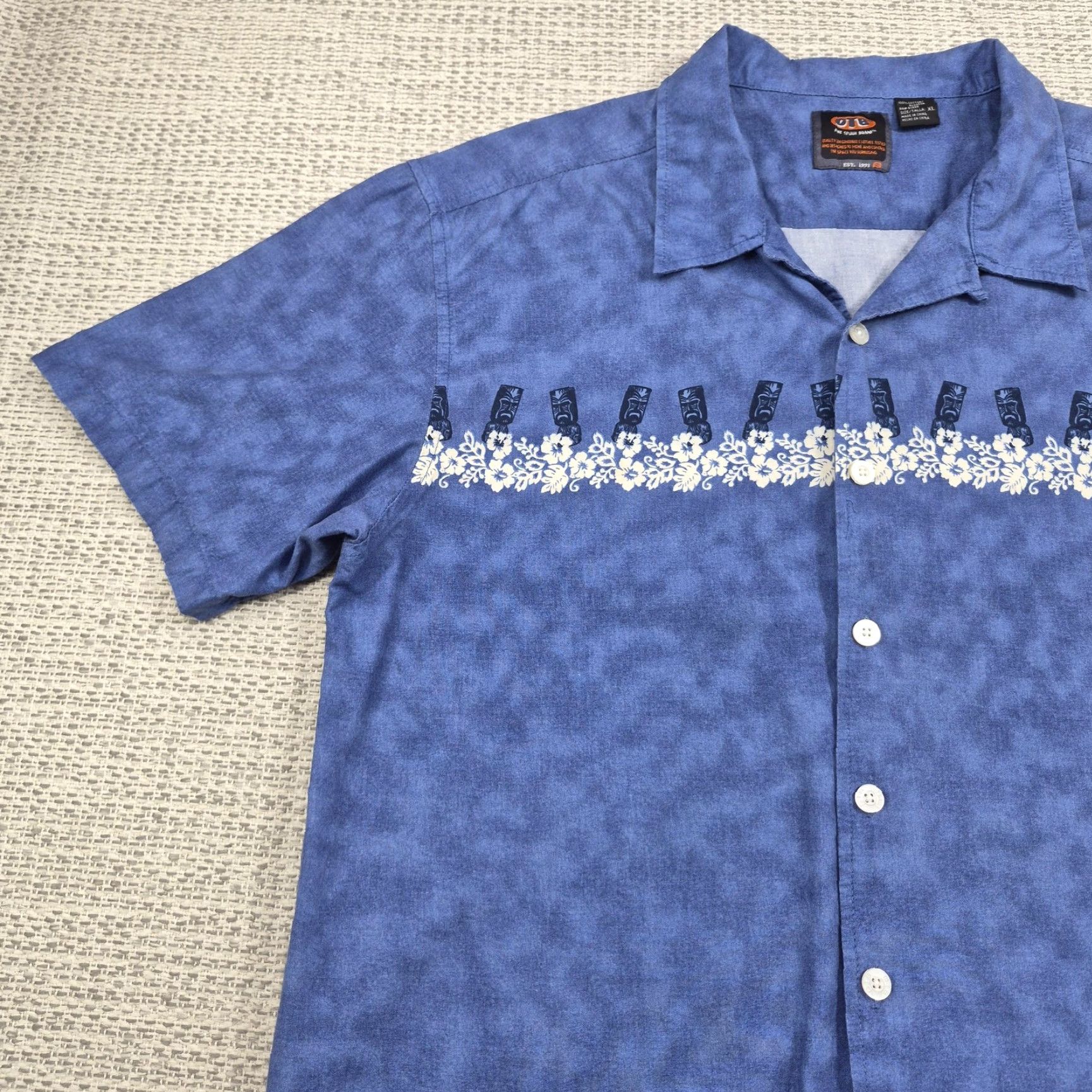 J Brand VINTAGE One Tough Brand Button Up Shirt Mens XL Blue Hawaiian Aloha Tiki Short Sleeve Size US XL / EU 56 / 4 - 3 Thumbnail