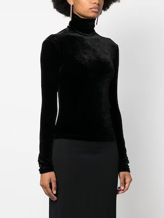Saint Laurent Paris oc11z1125 Long Sleeve Top in Velvet Jersey in Black Size M / US 6-8 / IT 42-44 - 1 Preview