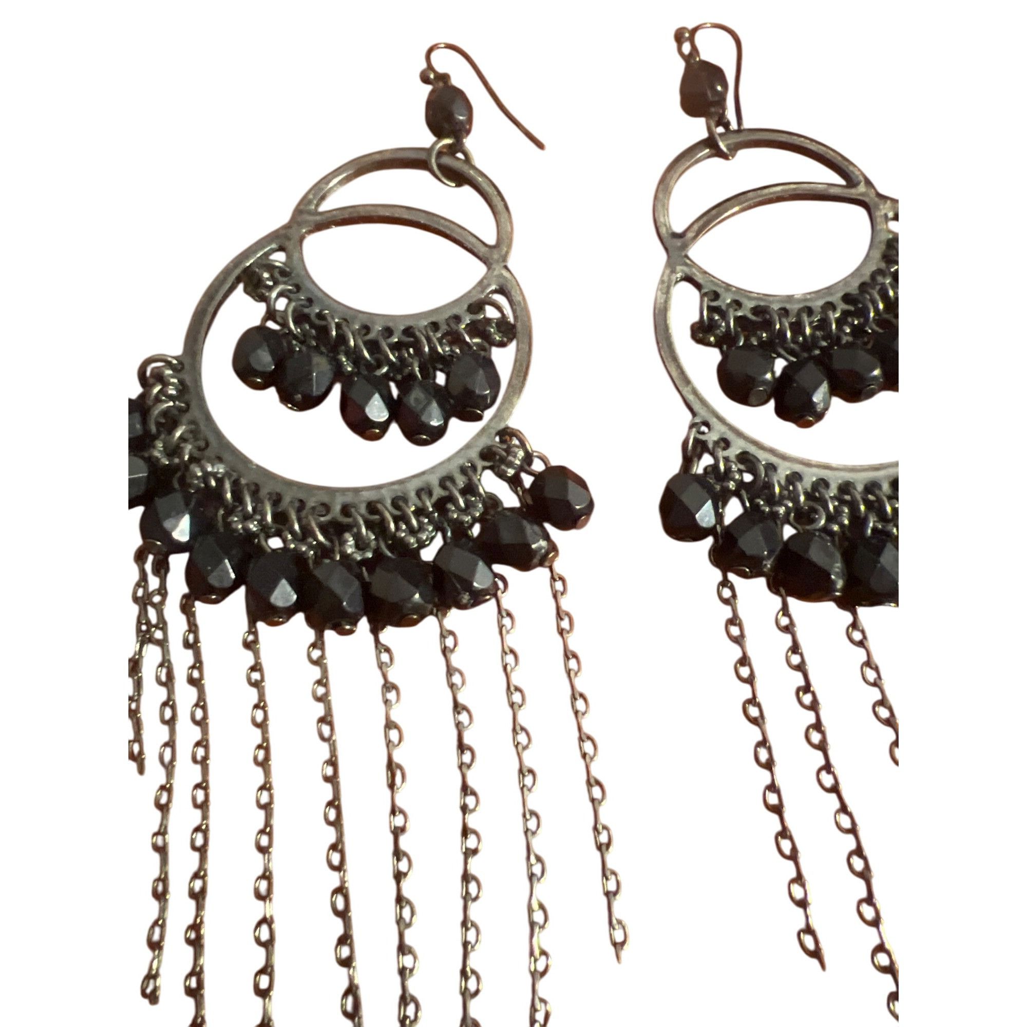 Other Black Gunmetal Chandelier Dangle Earrings Faceted Beads Frin Size ONE SIZE - 4 Thumbnail